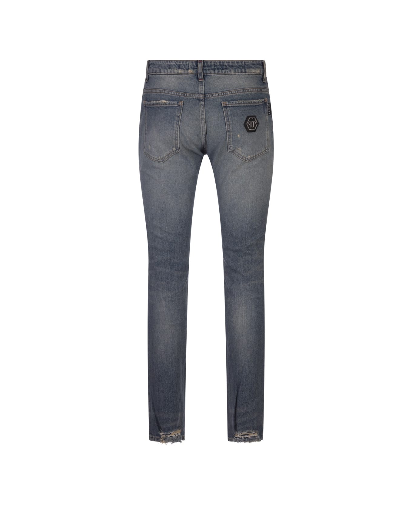 Philipp Plein Denim Trousers Super Straight Cut Fit - Blue