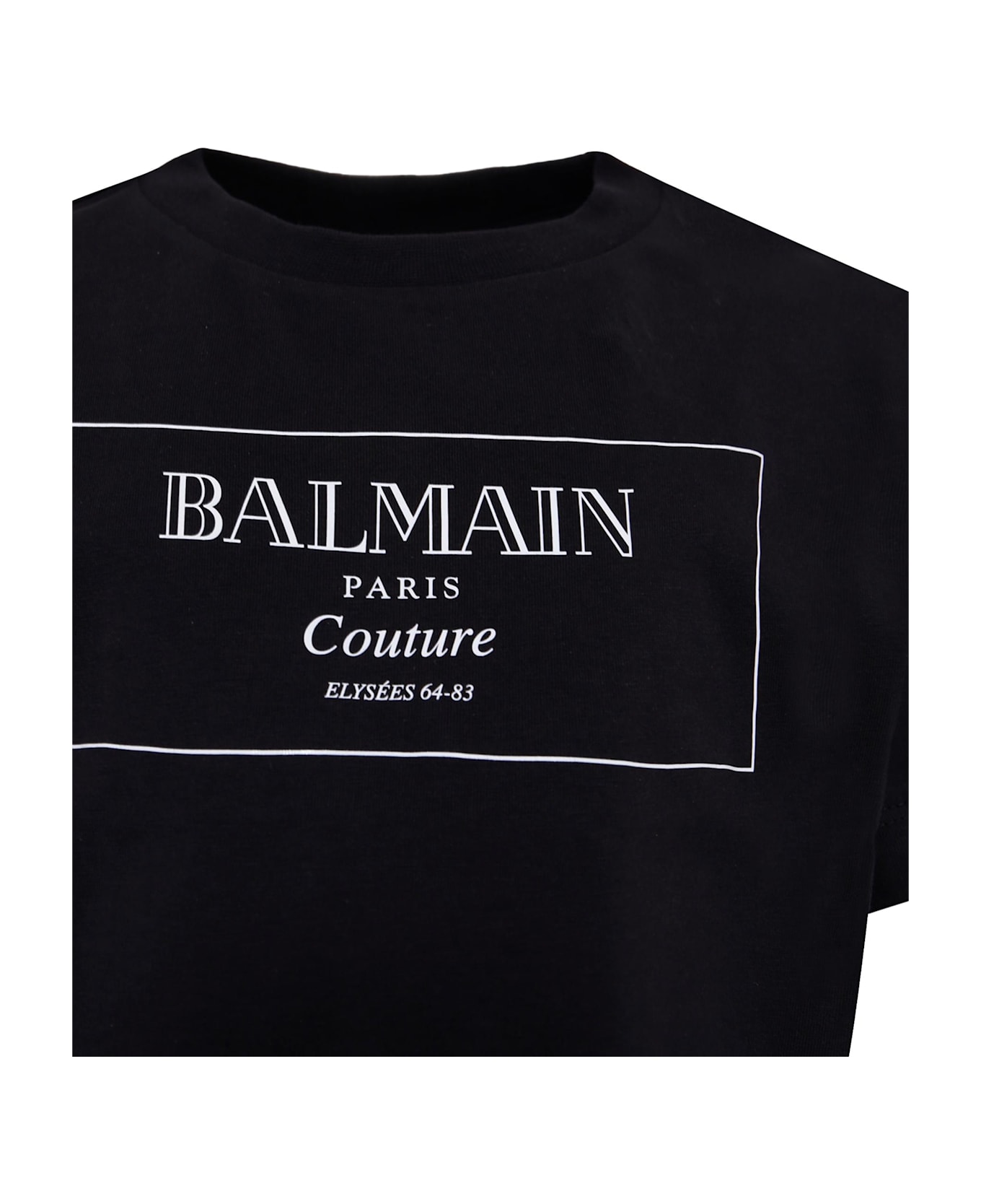 Balmain Black Crop T-shirt For Girl With Logo - Black