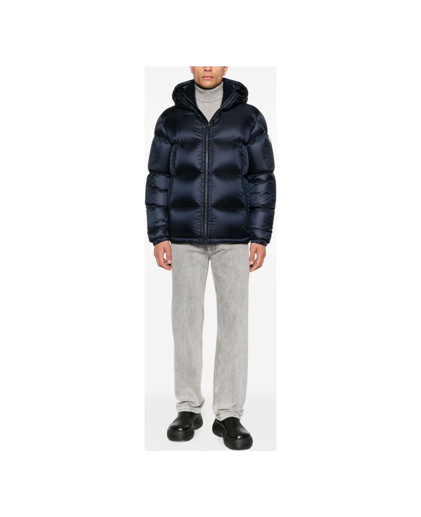 Moncler Zip-up Coat With Hood - Blue
