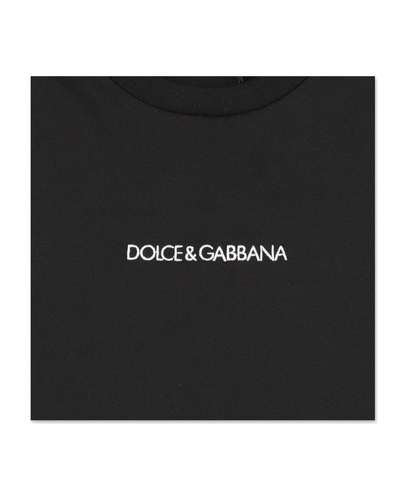 Dolce & Gabbana T-shirt Nera In Jersey Di Cotone Con Lettering Logo - Nero
