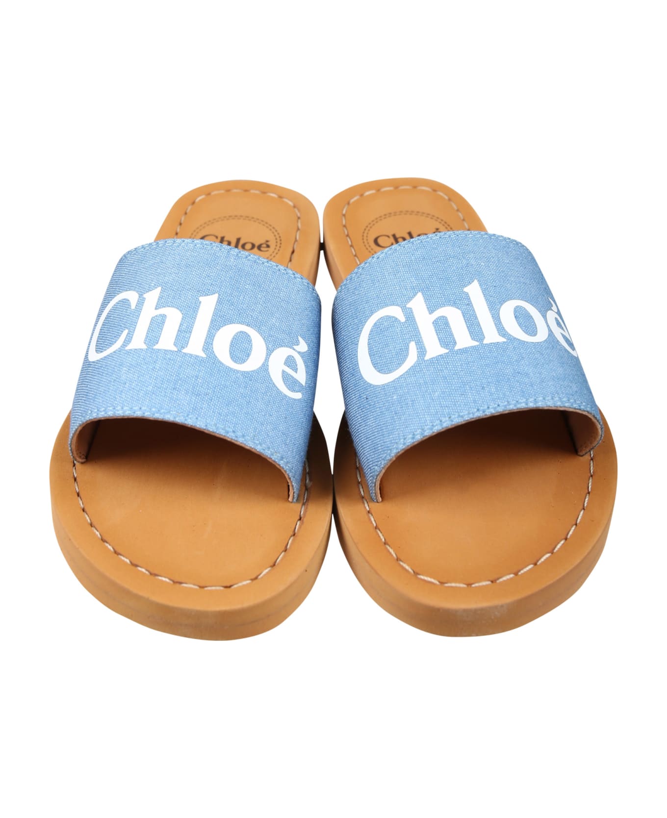 Chloé Denim Slippers For Girl With Logo - Denim