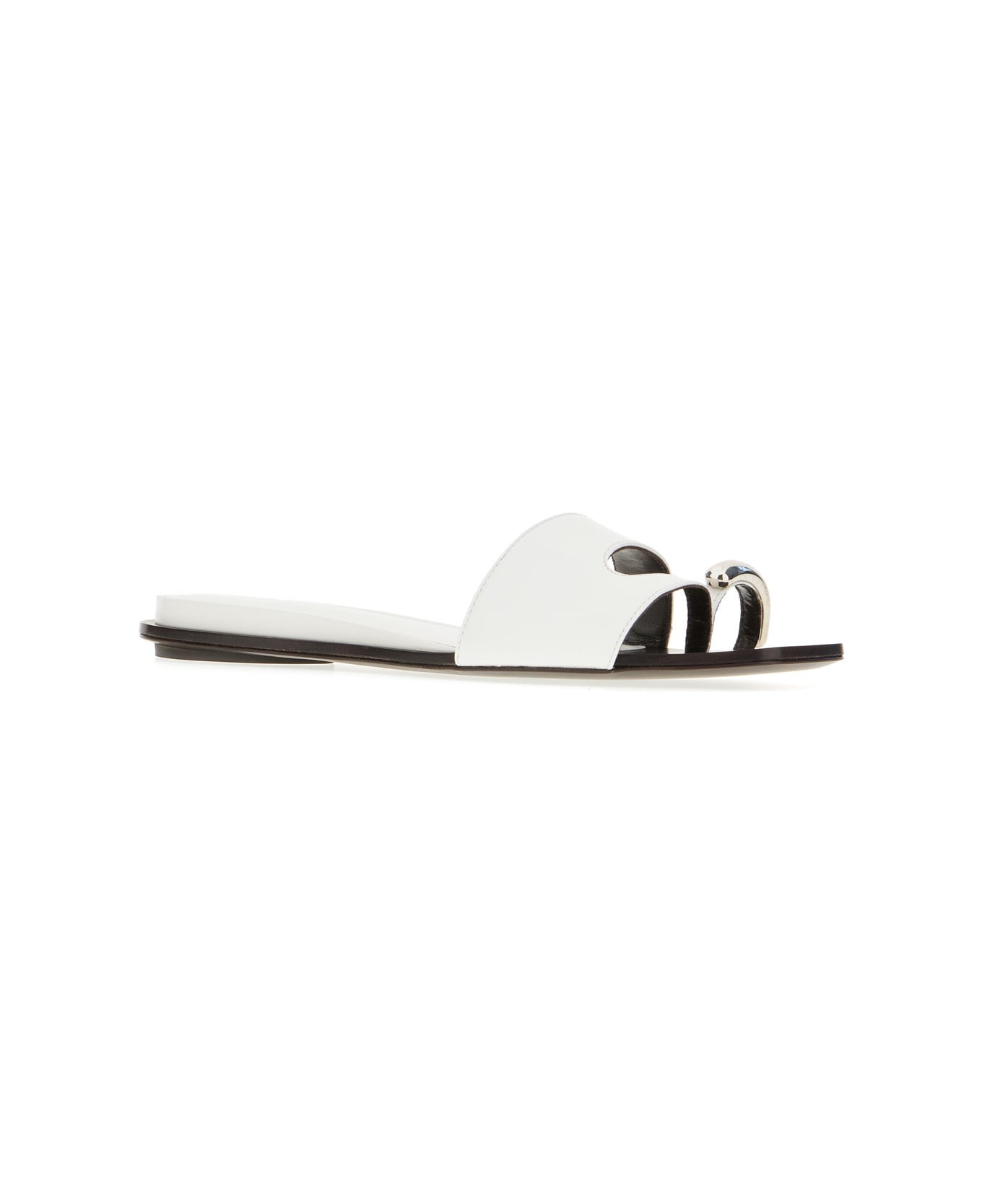 Tory Burch White Leather Pierced Thong Sandals - BIANCO SILVER