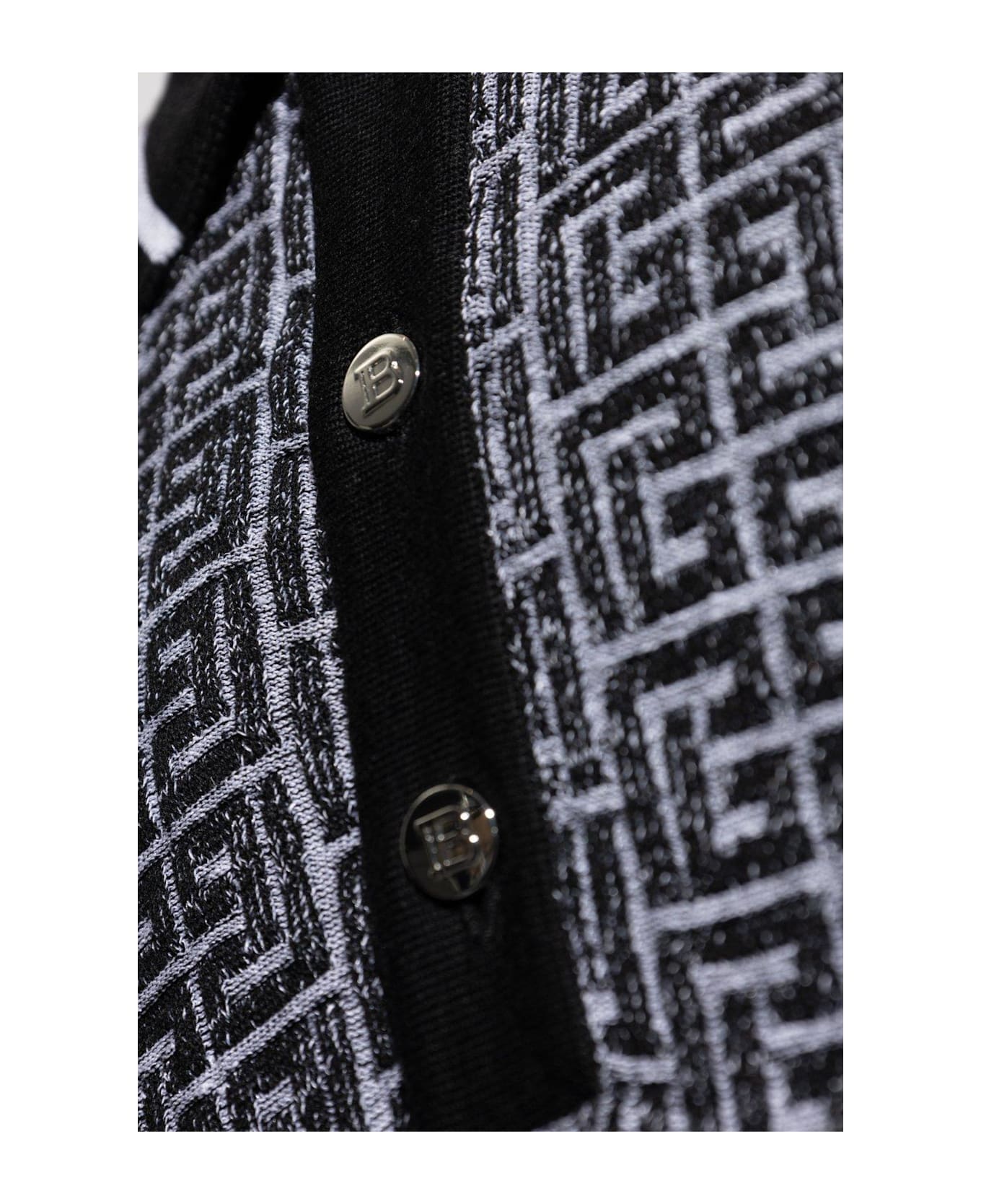 Balmain Monogram Short-sleeve Polo Shirt - Grey