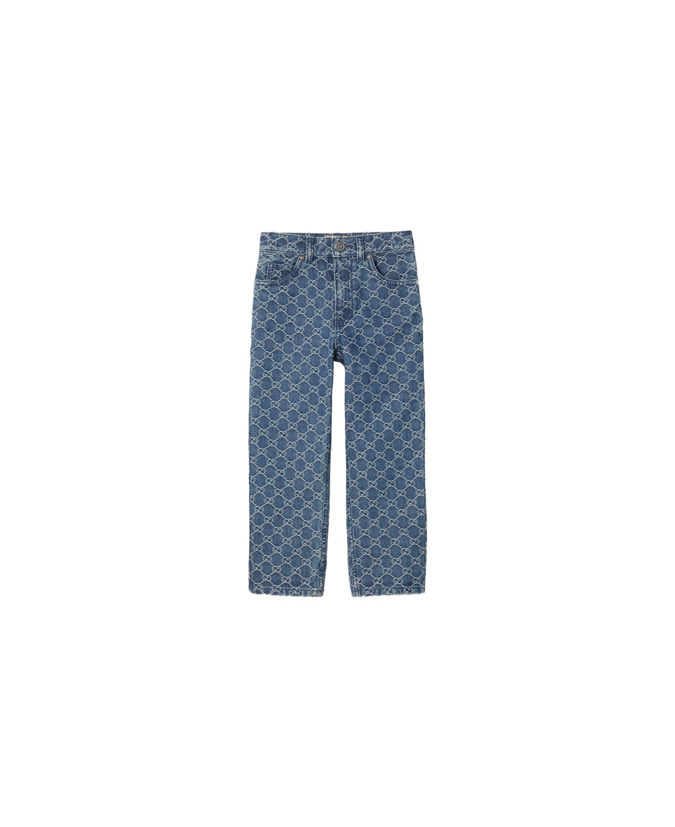 Gucci Blue And Ivory Gg Jacquard Denim Jeans - Blue