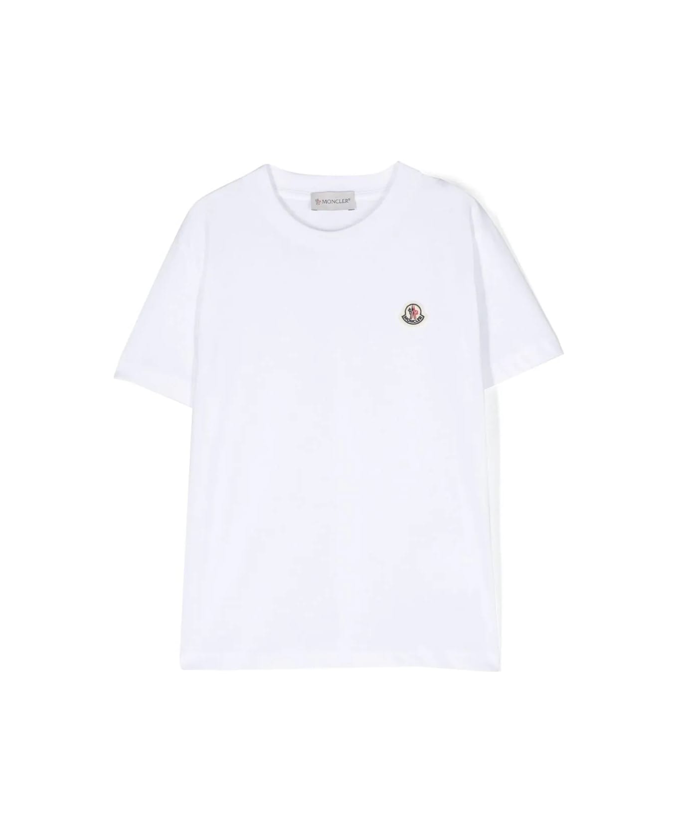 Moncler White T-shirt With Logo Patch - White