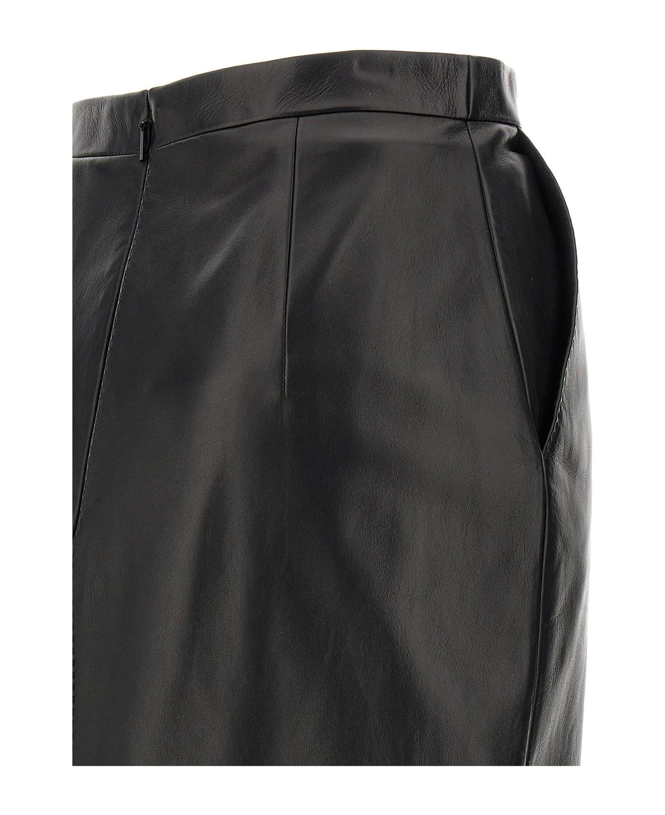 Saint Laurent High-waisted Leather Midi Skirt - NOIR