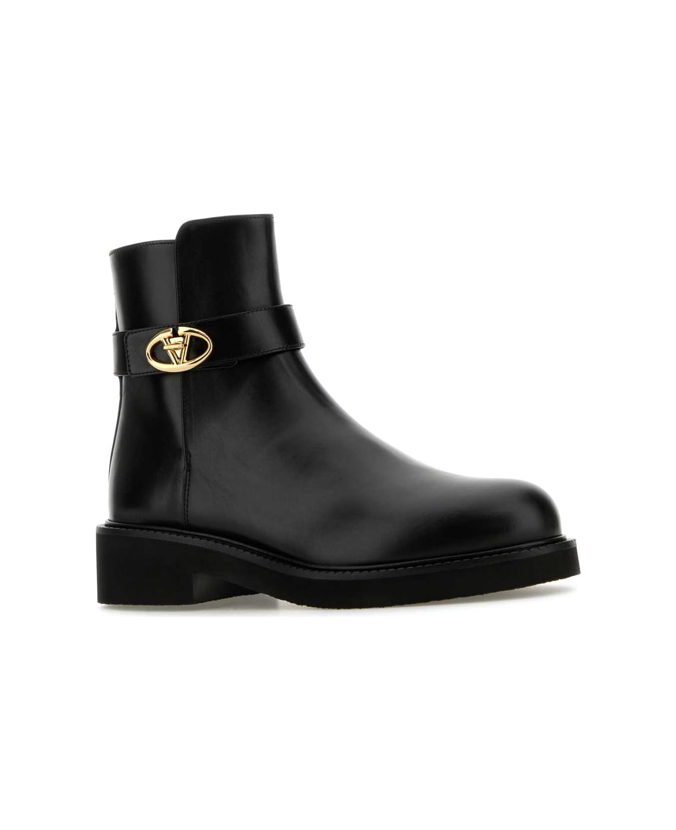 Valentino Garavani Black Leather Vlogo Ankle Boots - NERO