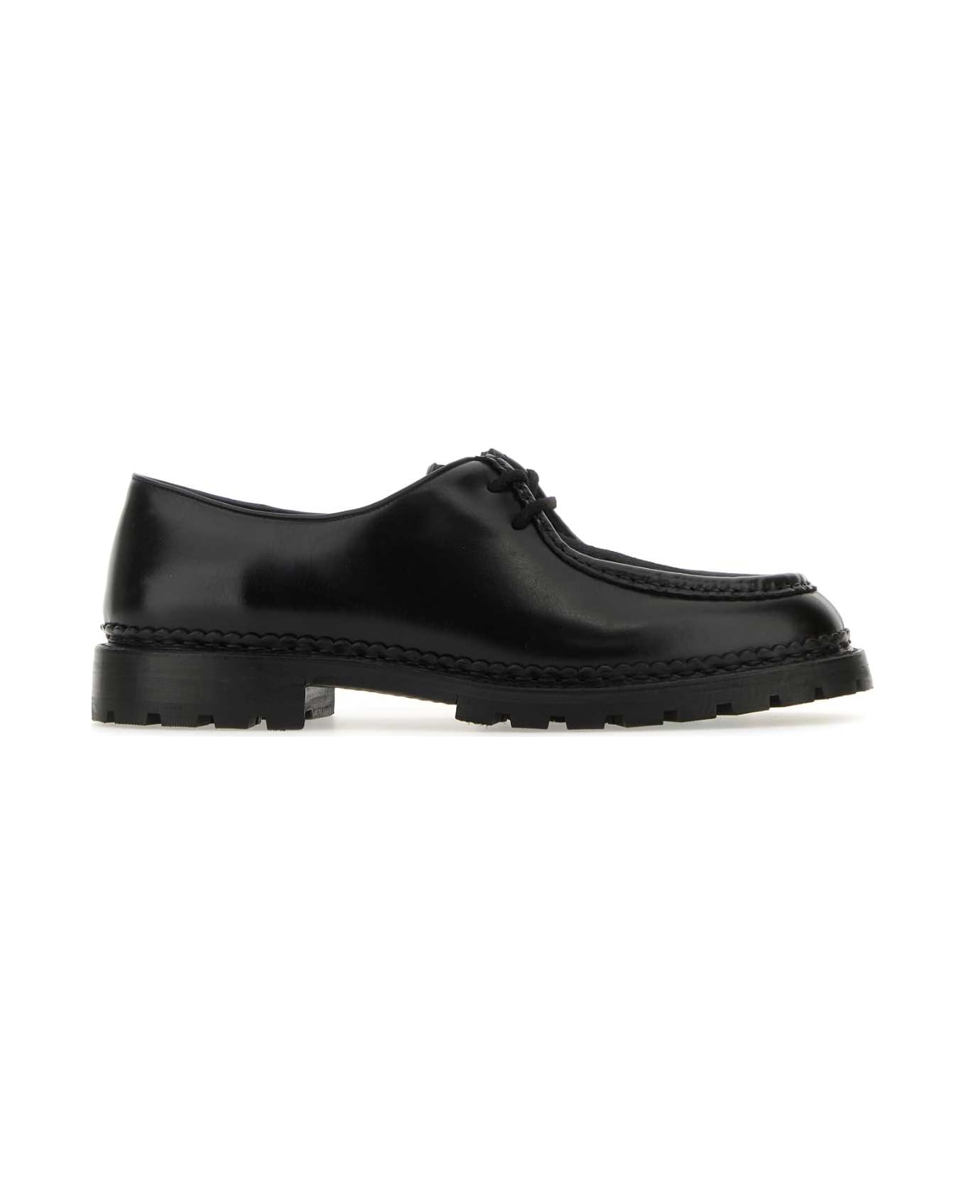 Saint Laurent Leather And Calf Hair Lace-up Shoes - NERONERONERO