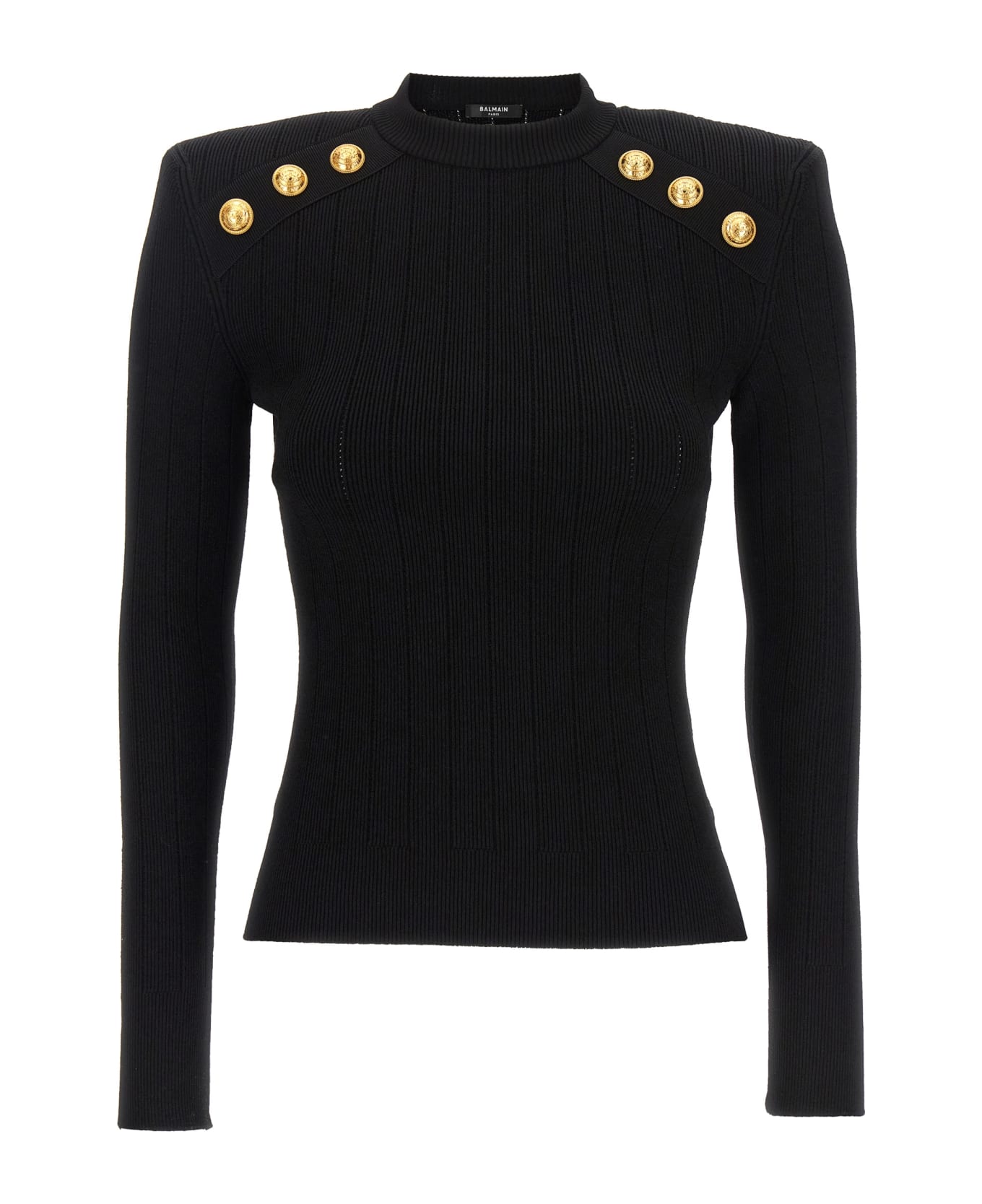 Balmain Crew-neck Sweater With Buttons - Black
