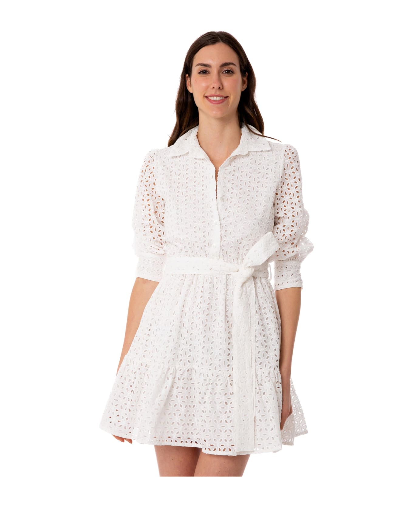 MC2 Saint Barth White Cotton Short Dress Daisy With Embroideries - WHITE