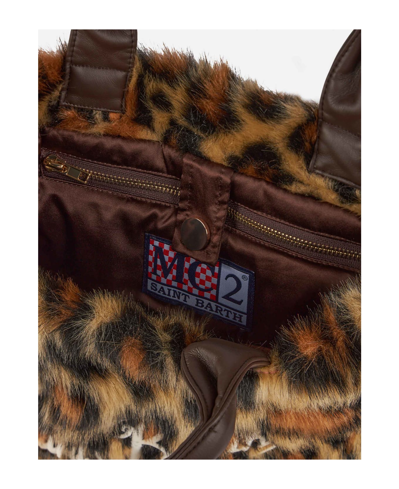 MC2 Saint Barth Furry Soft Colette Handbag With Animalier Jacquard Print - BROWN