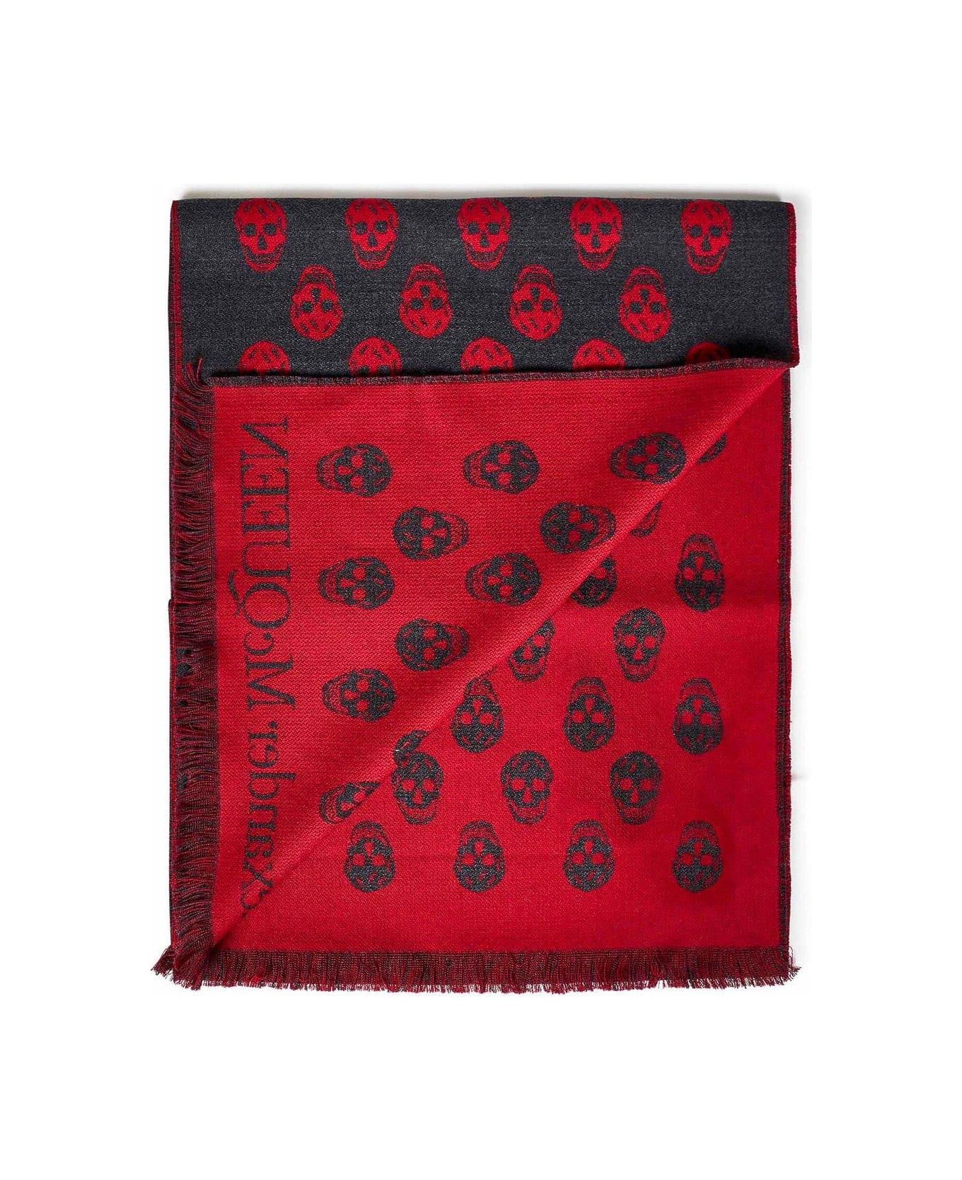 Alexander McQueen Skull Jacquard Fringed Scarf - Red