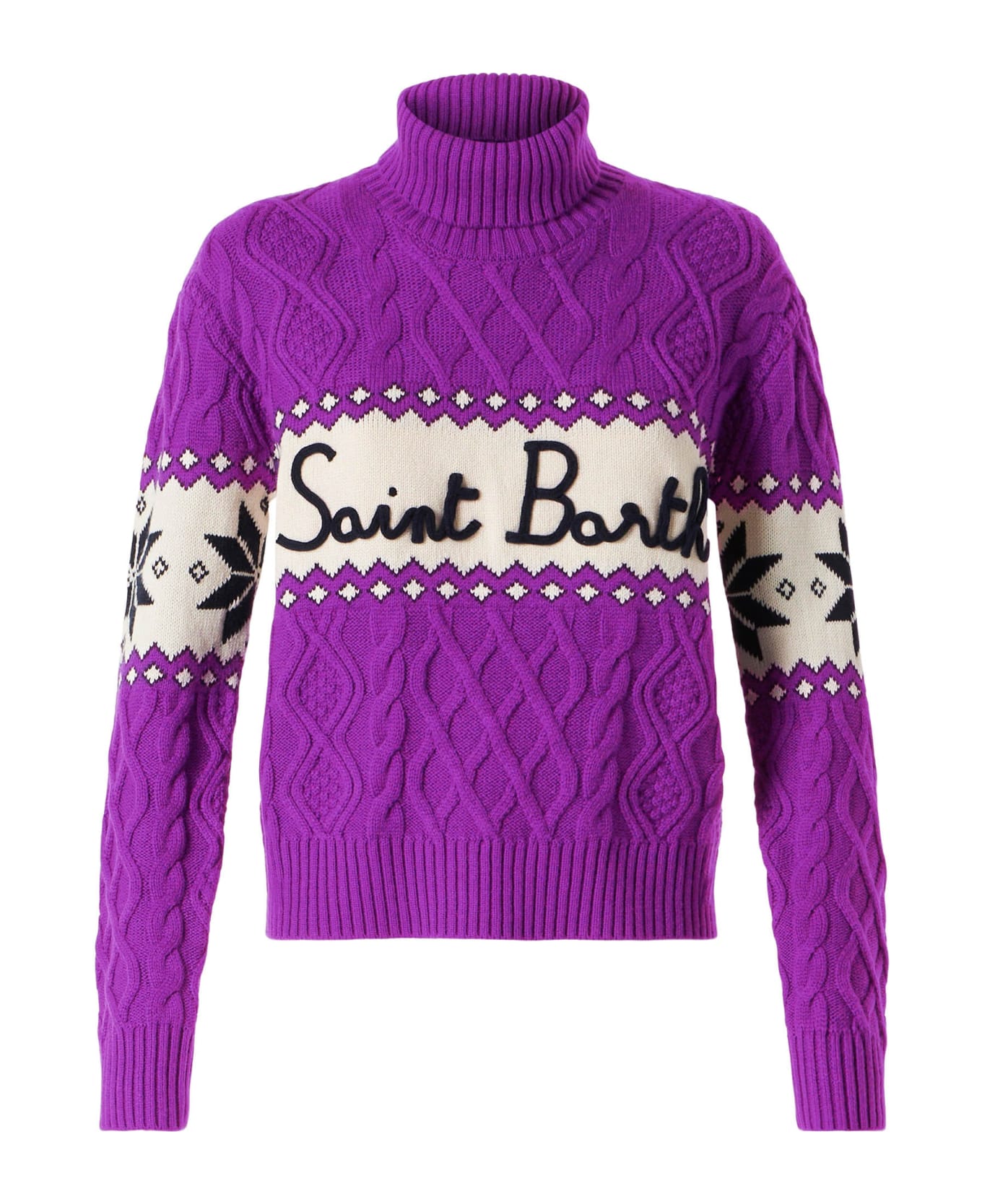 MC2 Saint Barth Woman Half-turtleneck Sweater With Saint Barth Lettering - PURPLE ニットウェア