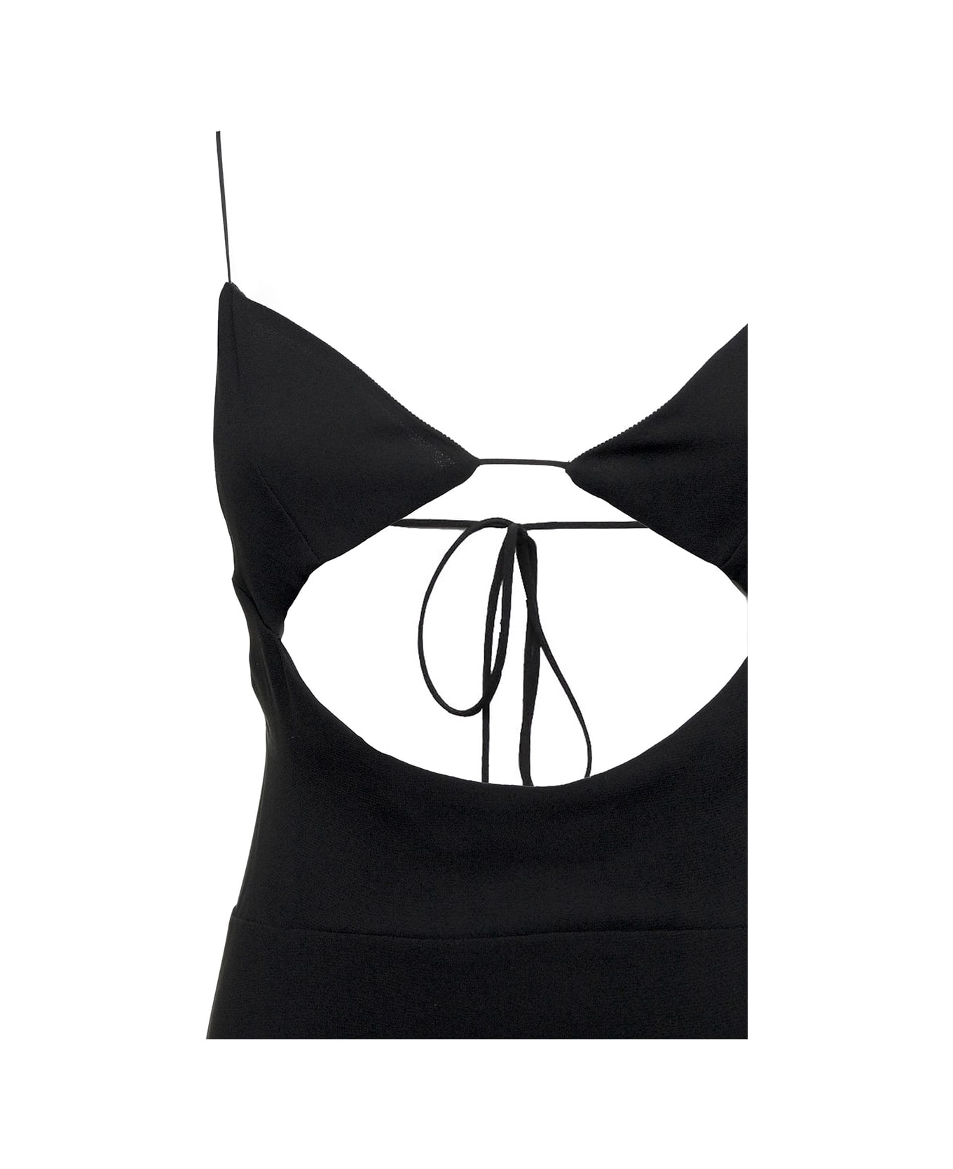 Saint Laurent Black Viscose Crepe Long Dress With Cut Out Detail - Black