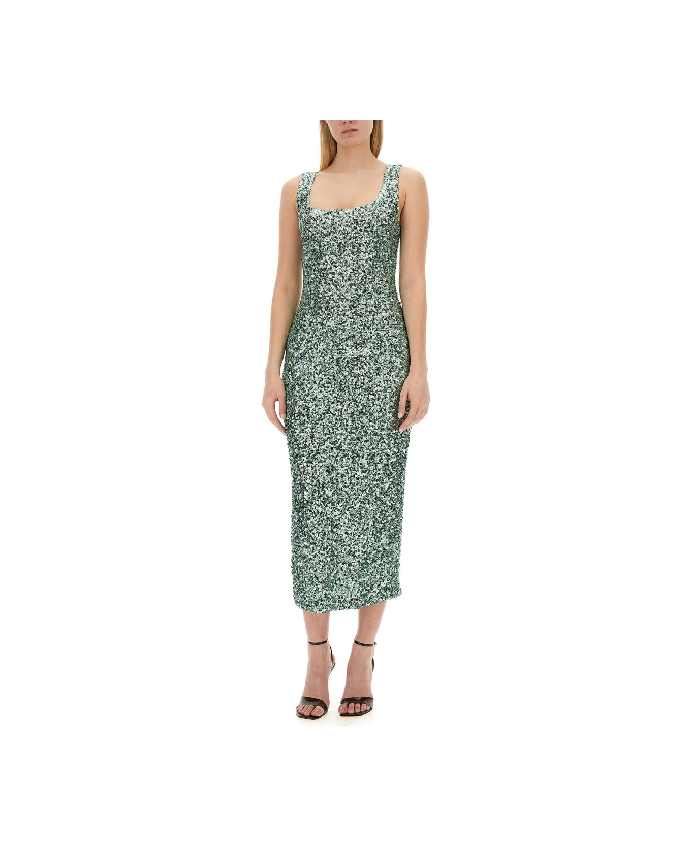 M05CH1N0 Jeans Sequined Dress - GREEN