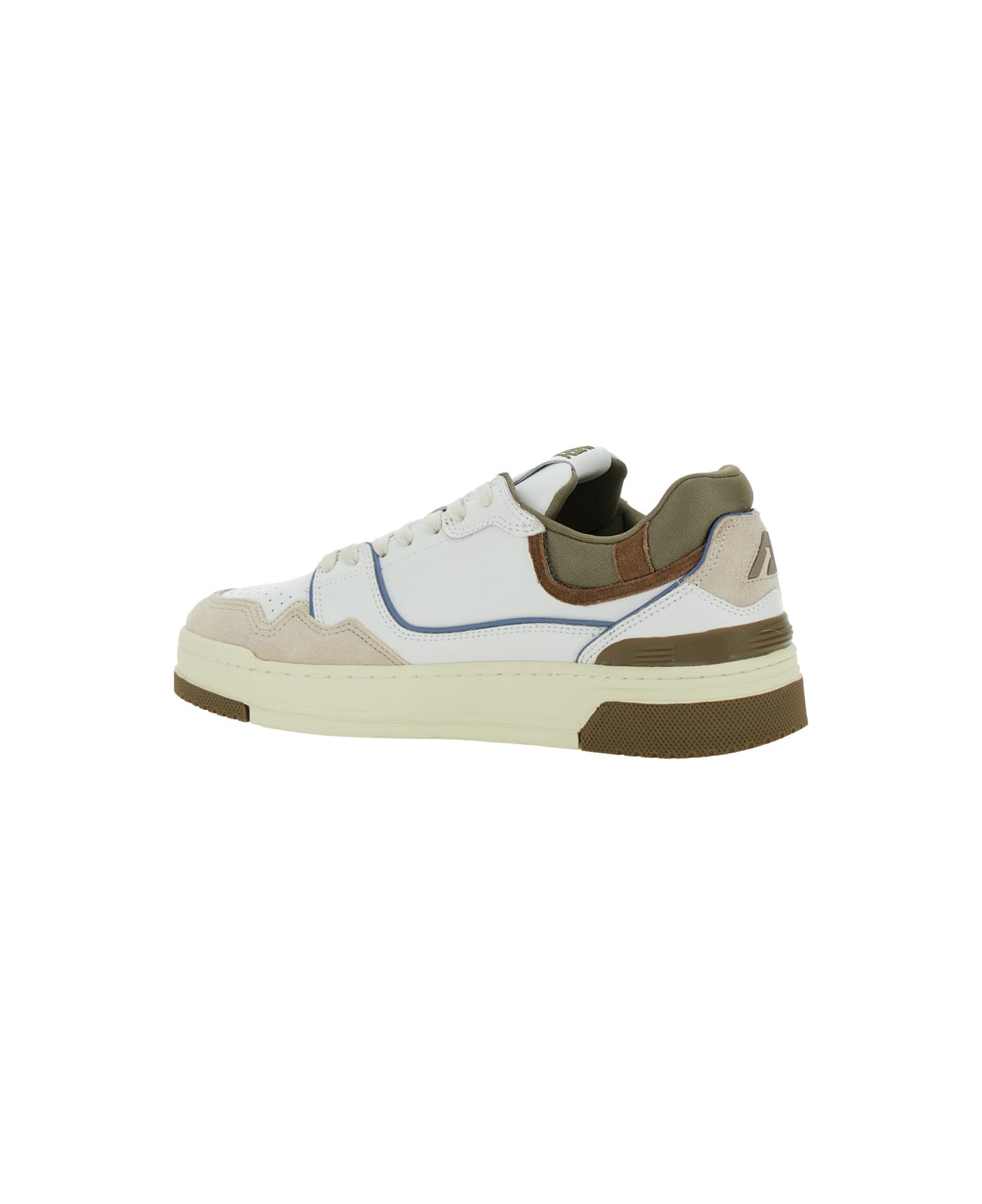 Autry White Low Top Sneakers With Green Details And Logo Patch In Leather And Suede Man - White