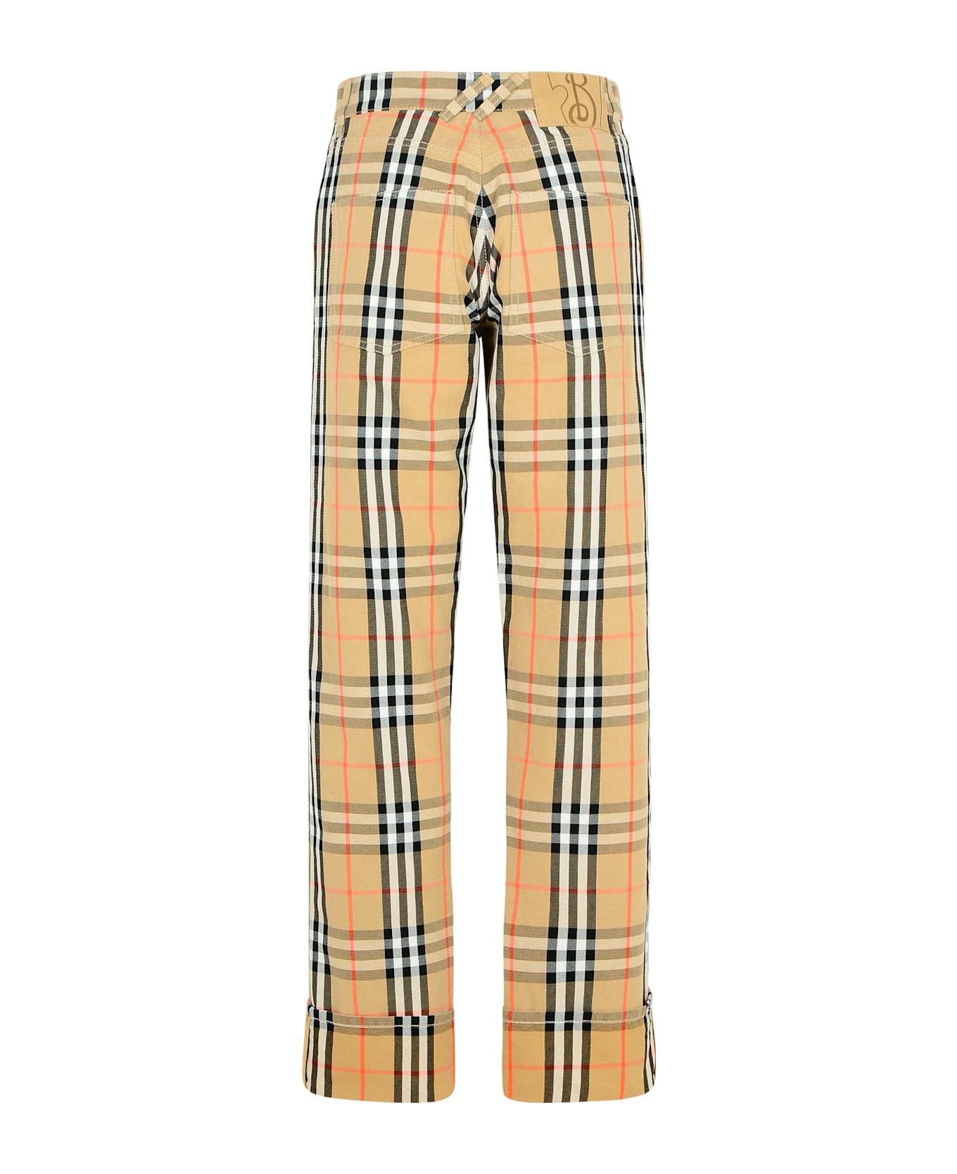 Burberry Check' Beige Cotton Pants - NEUTRALS/BLACK