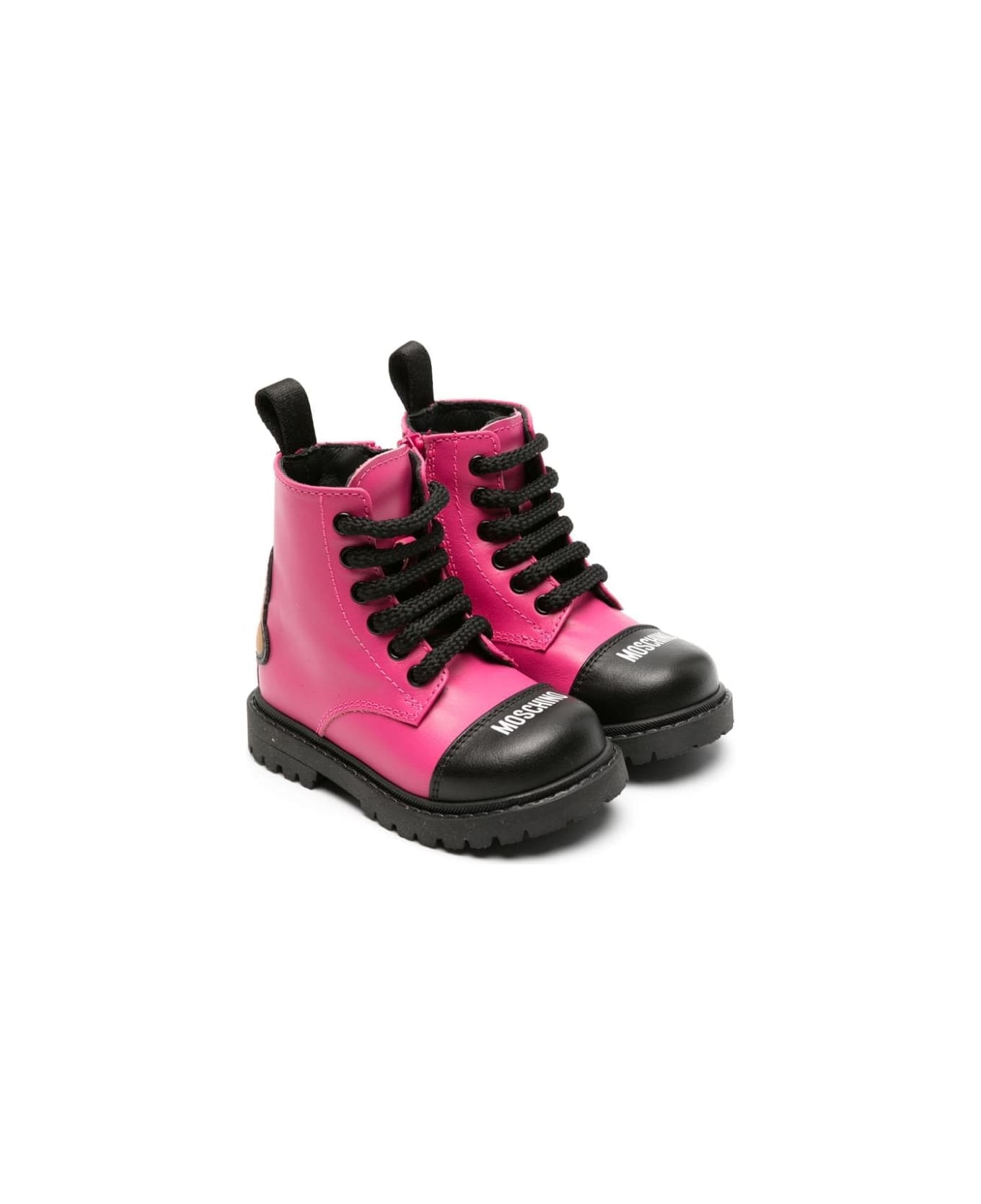 Moschino Combat Boots With Teddy Application - Fucsia