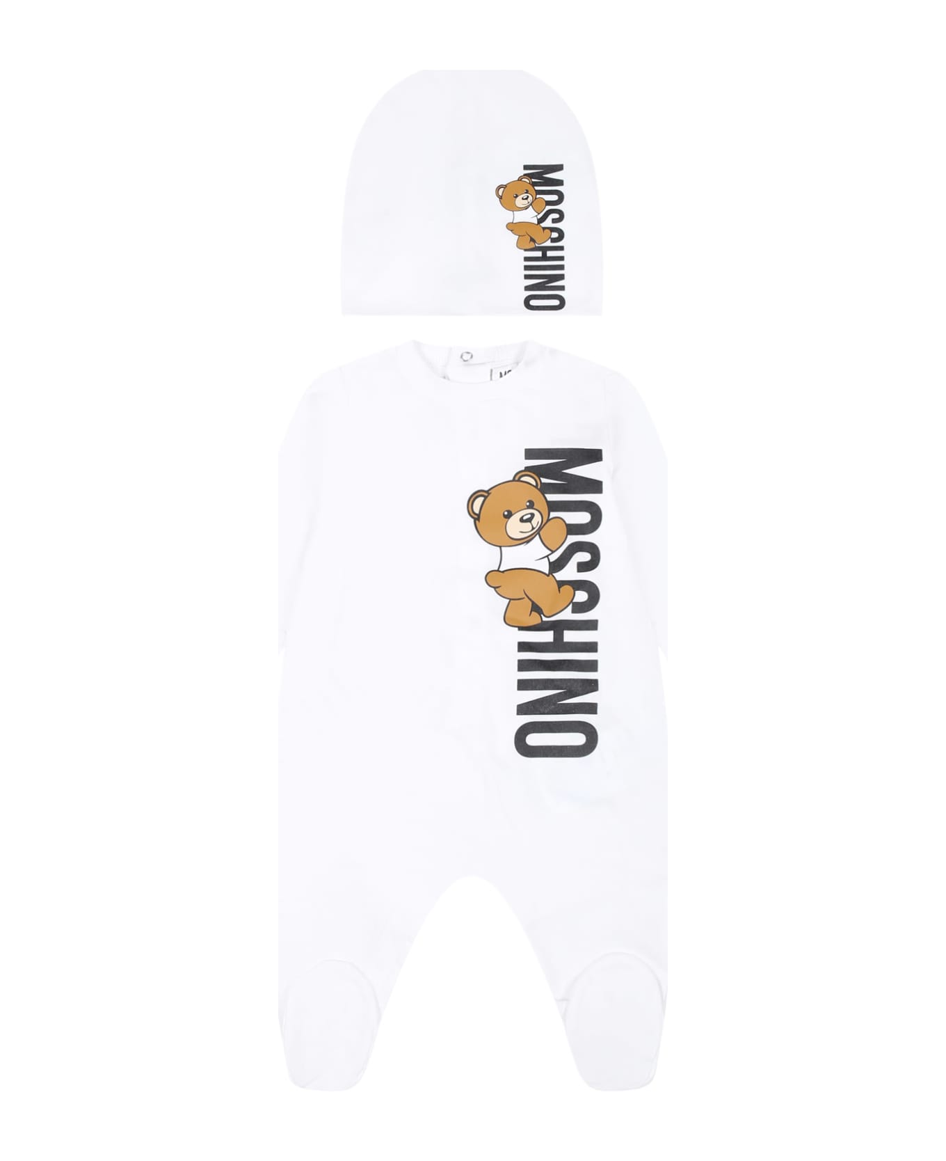 Moschino White Babygrow Set For Babykids With Teddy Bear - White