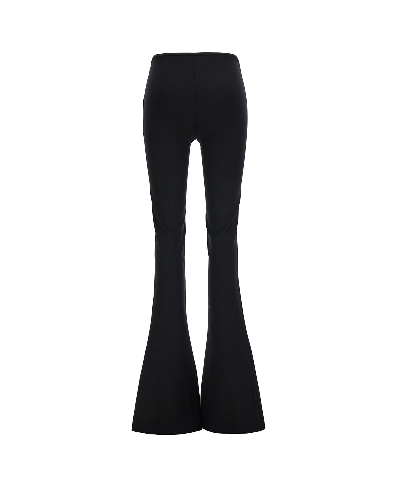 The Attico Black Flared Pants With Oblique Zip In Stretch Jersey Woman ボトムス