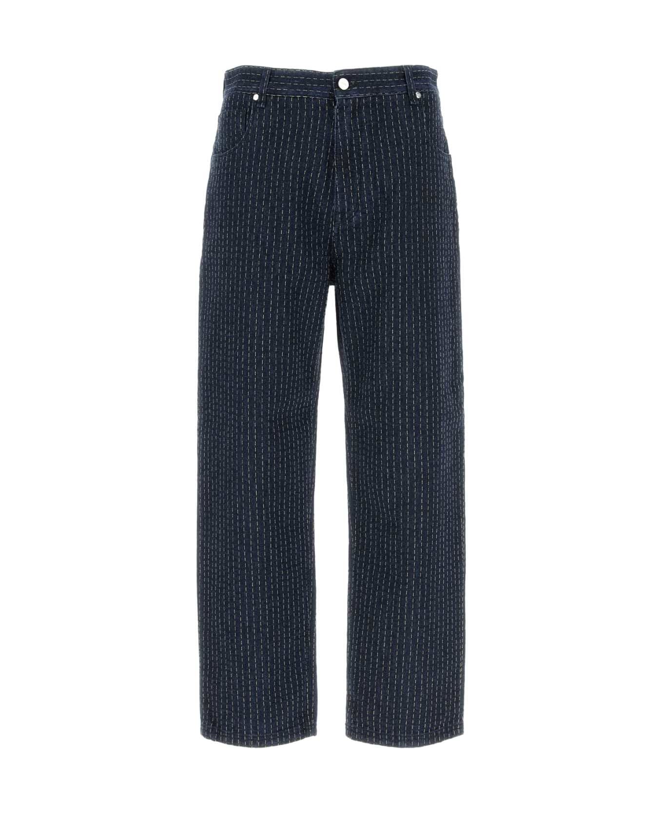 Fendi Embroidered Stretch Denim Jeans - INDIGO GREGGIO