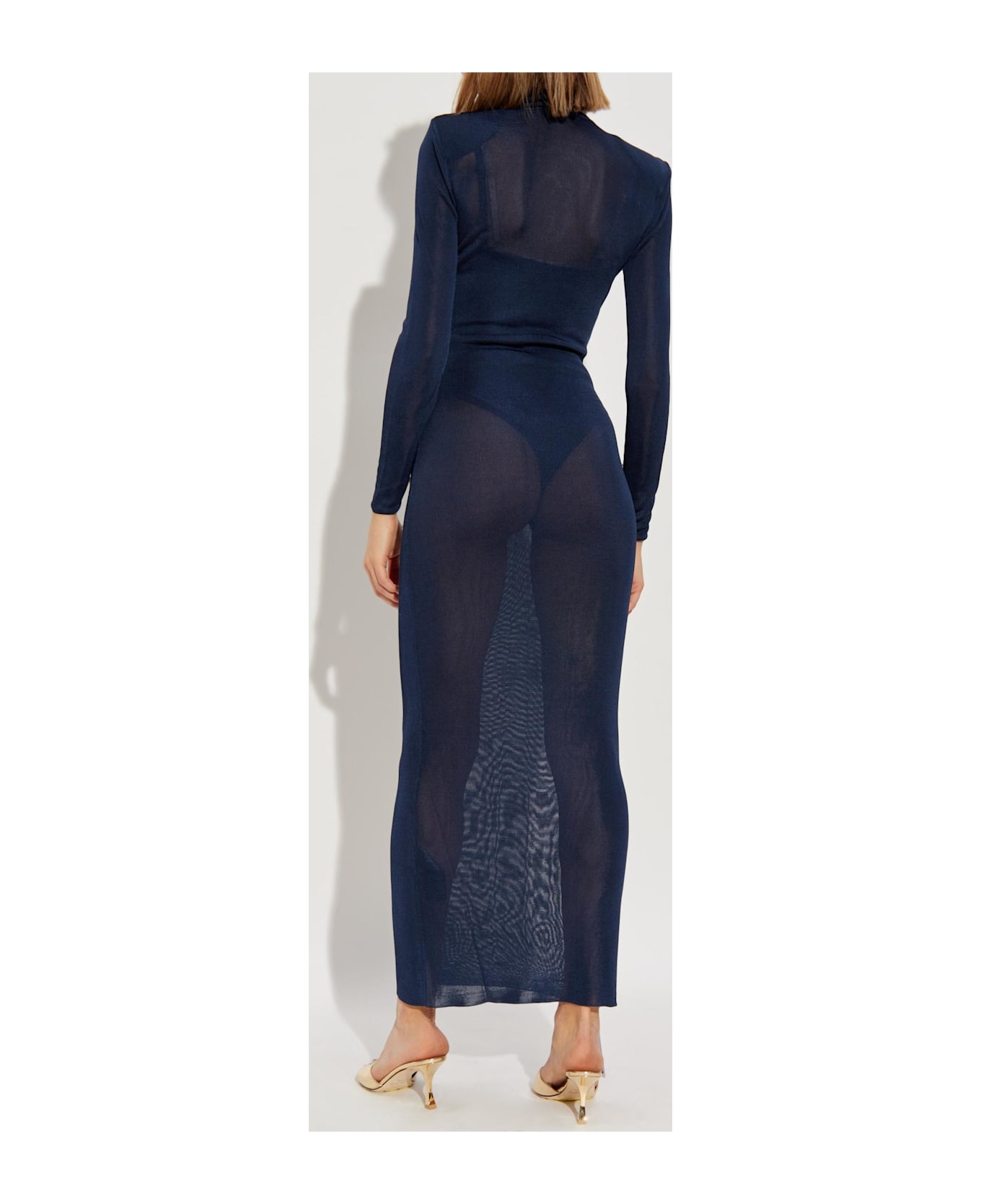 self-portrait Self Portrait Long Dress With Stand-up Collar - Blue