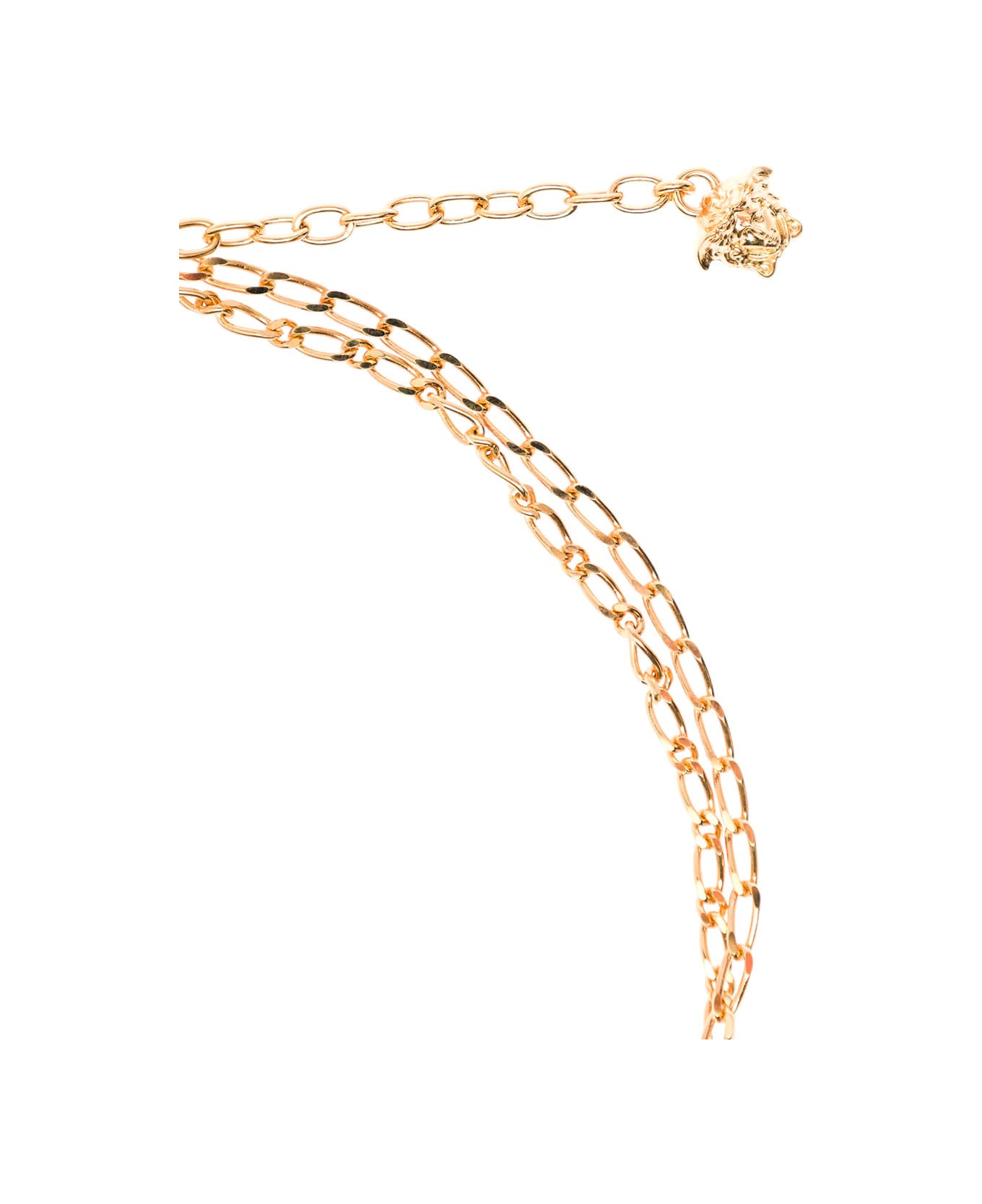 Versace Double Chain  Golden Metal  Necklace  With Logo Pendant Detail Versace Woman - Metallic