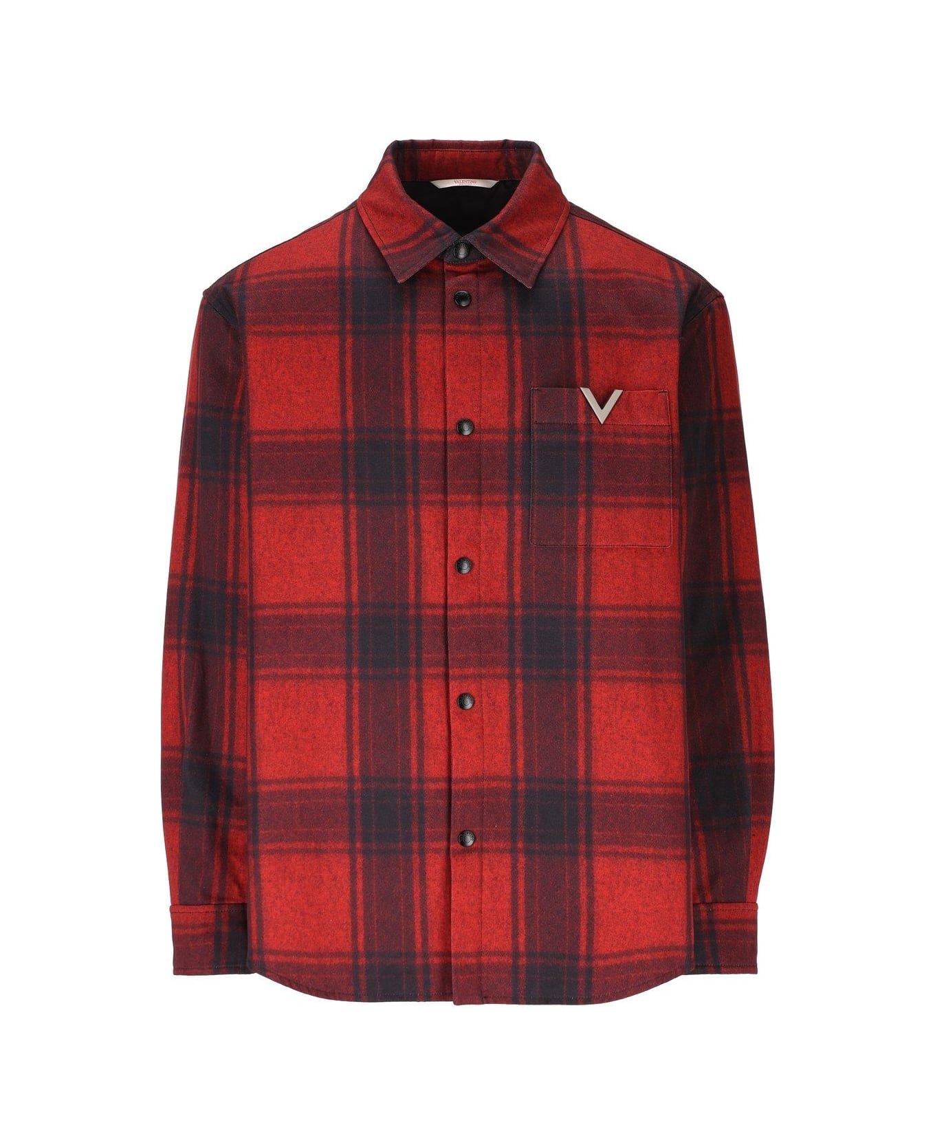 Valentino Logo Plaque Checked Shirt Jacket - Red