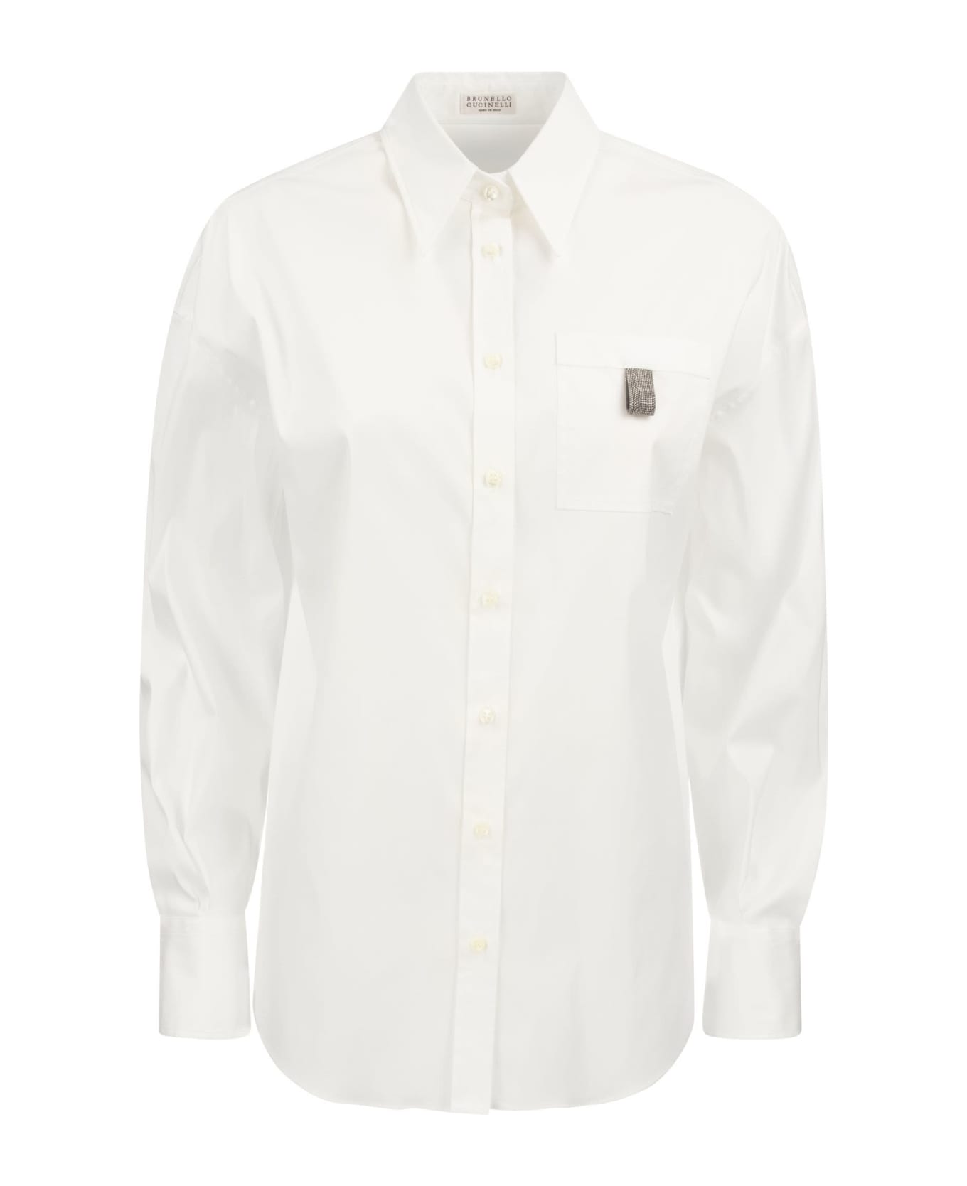Brunello Cucinelli Stretch Cotton Poplin Shirt With 'shiny Tab' - White シャツ
