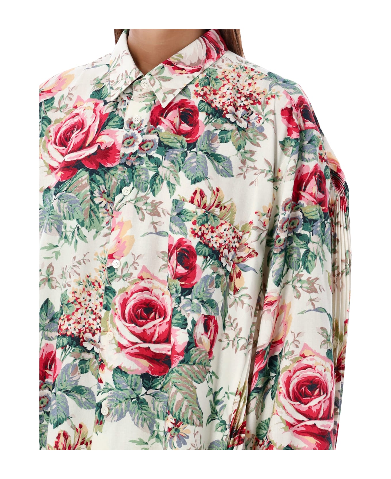 Junya Watanabe Floral Print Oversized Button-up Shirt - OFF WHTE/PINK