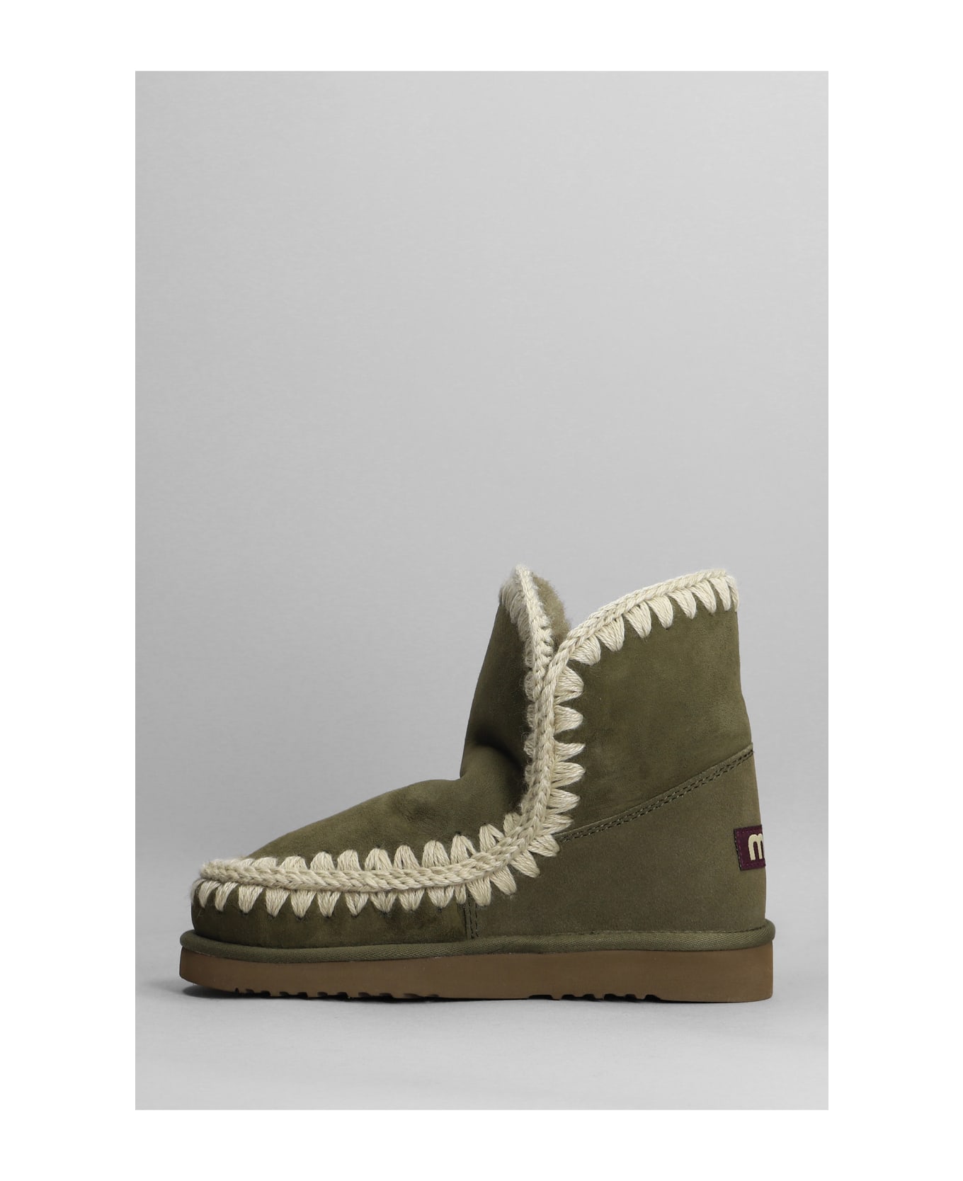 Mou Eskimo 18 Low Heels Ankle Boots In Green Suede - Brown