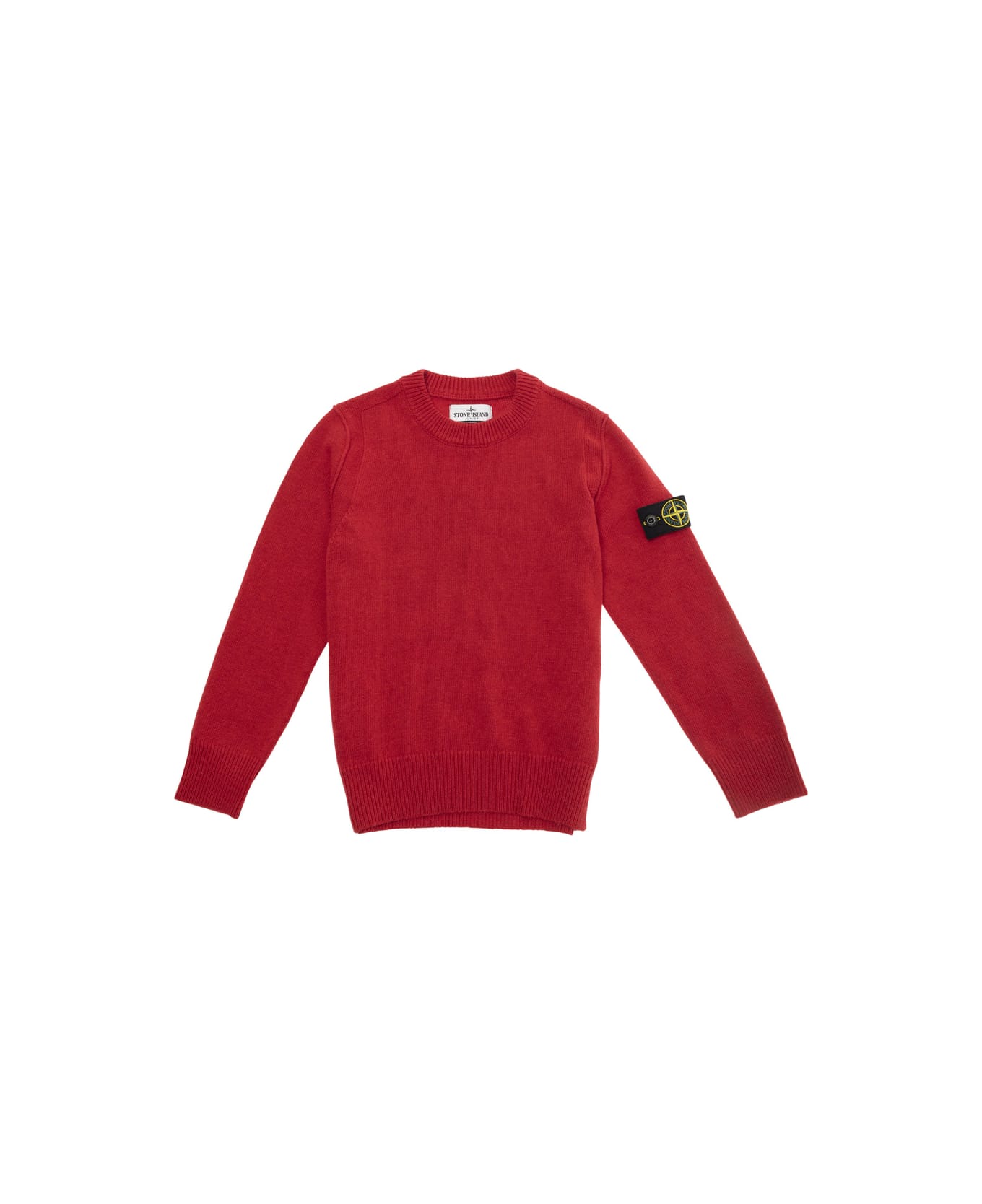 Stone Island Junior Red Sweater With Logo Patch In Wool And Viscose Blend Boy - Red
