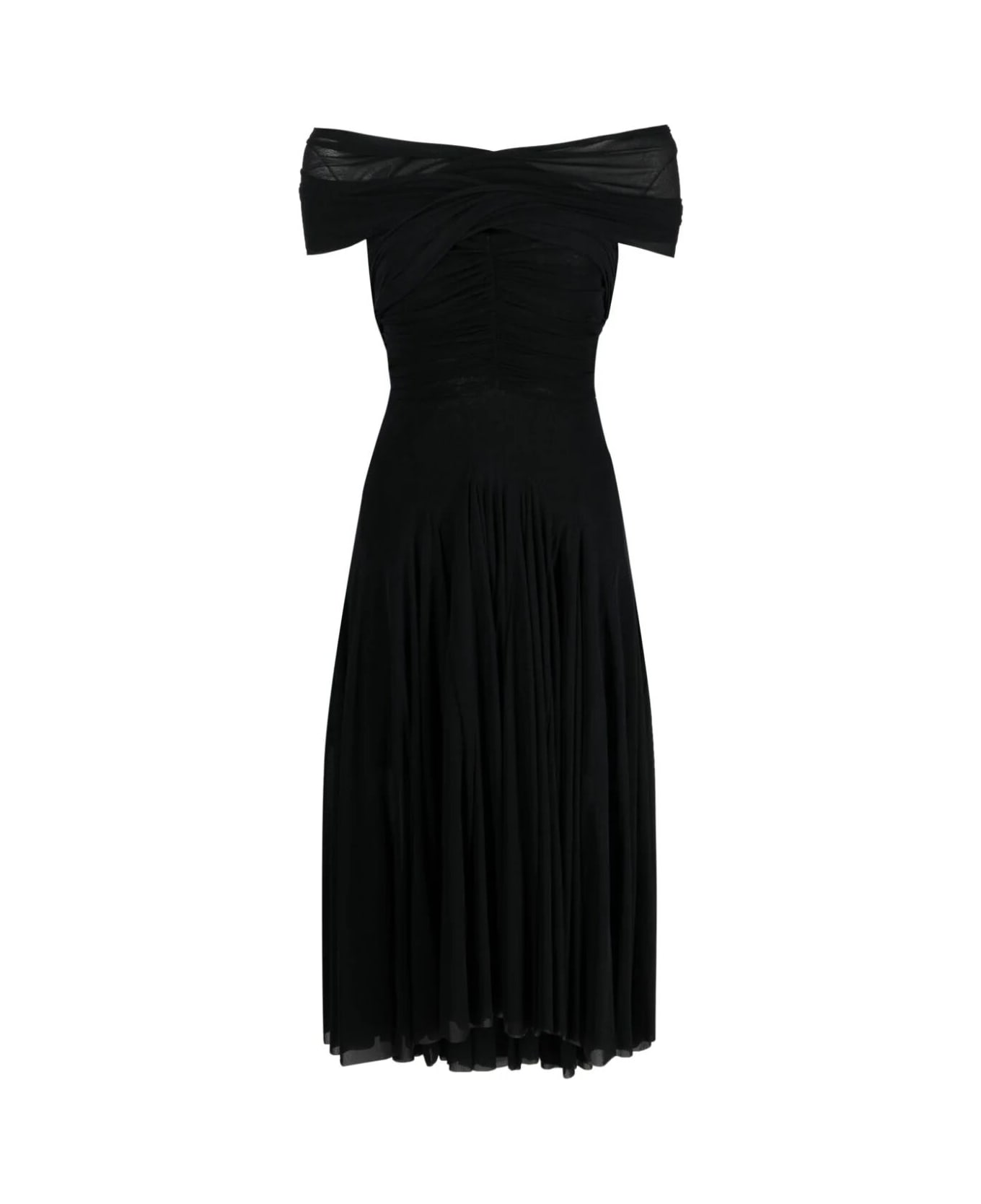 Philosophy di Lorenzo Serafini Short Sleeves Long Dress With Tulle And Naked Shoulder - Black