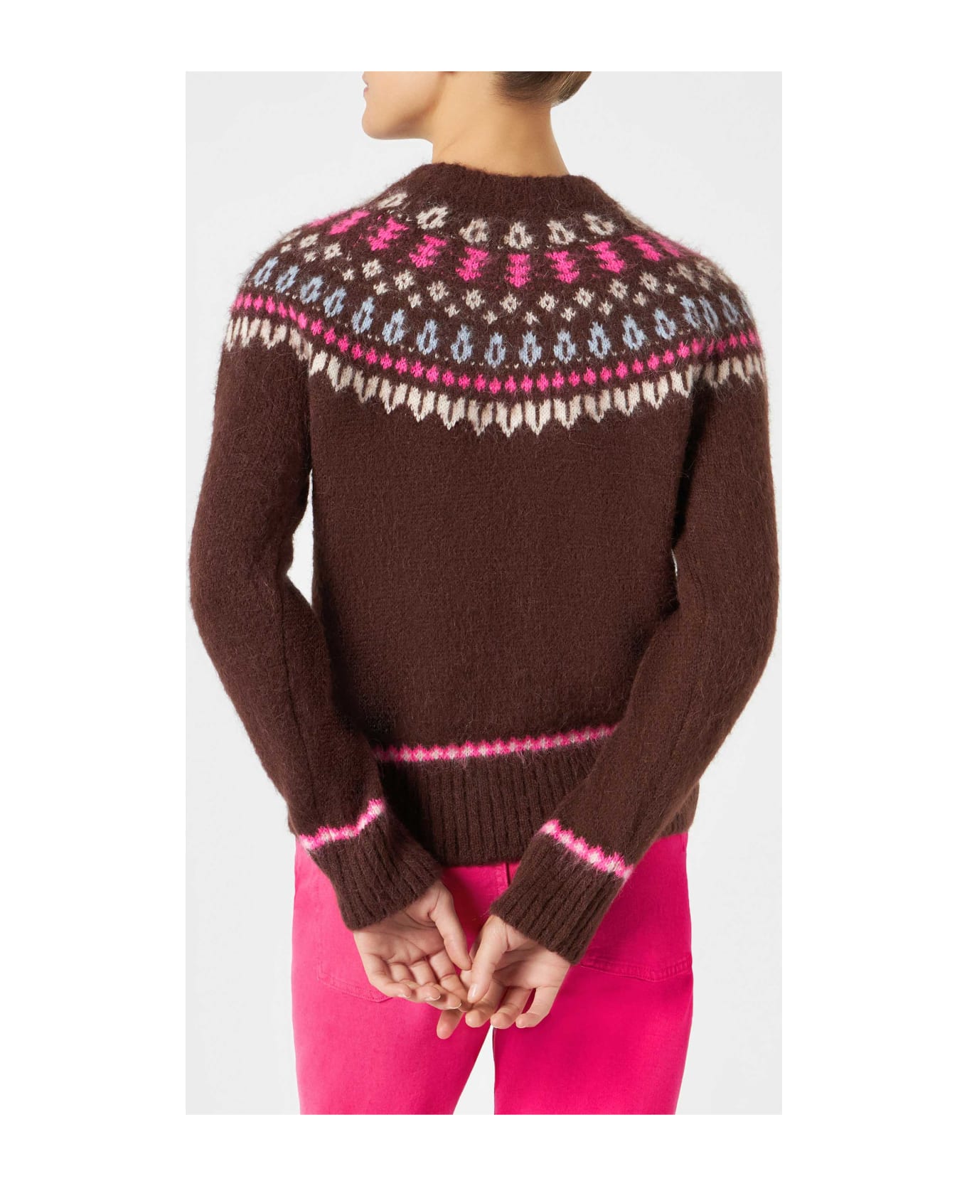 MC2 Saint Barth Woman Brown Crewneck Nordic Jacquard Sweater - BROWN