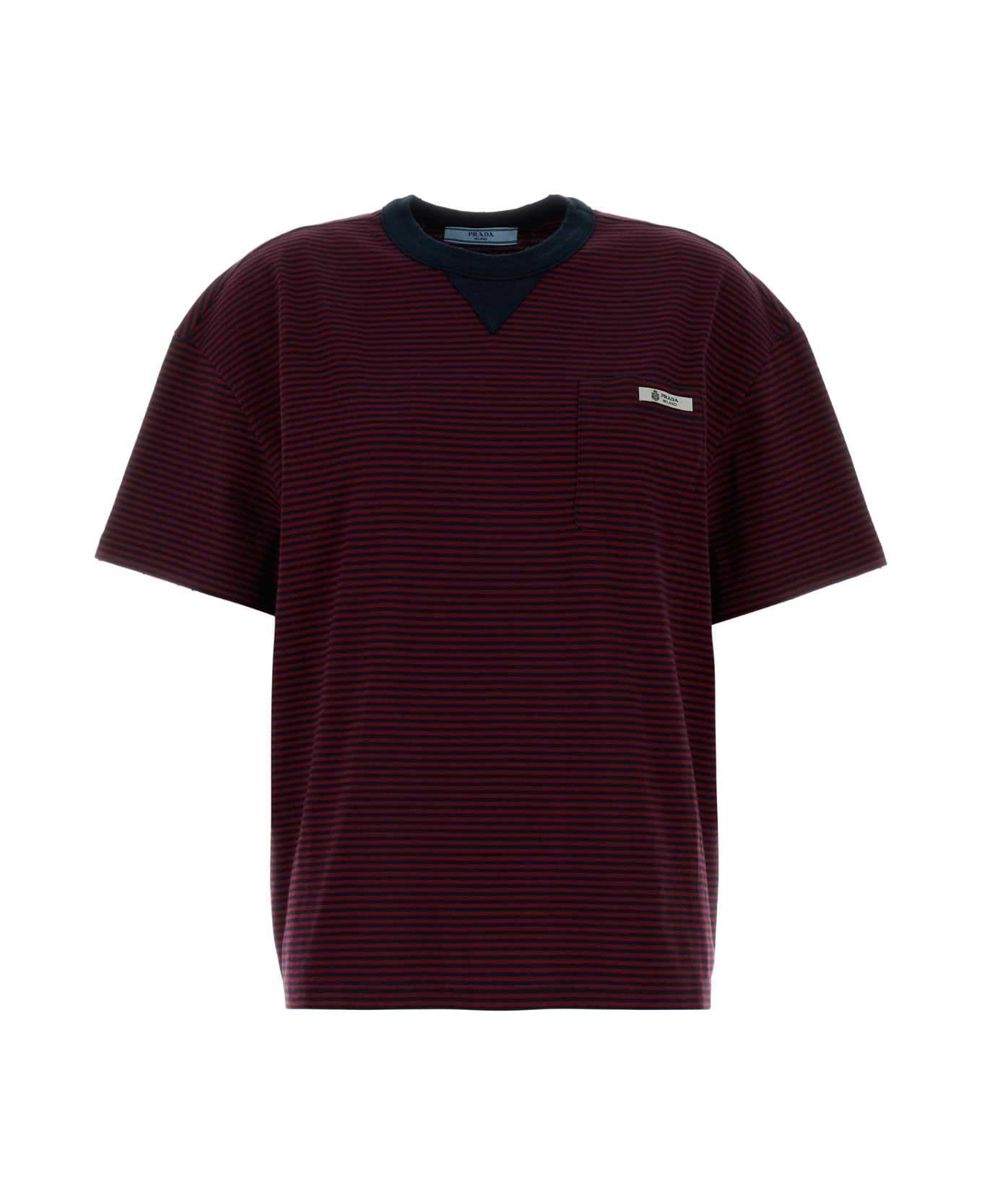 Prada Embroidered Cotton Oversize T-shirt - AMARANTO+BLU