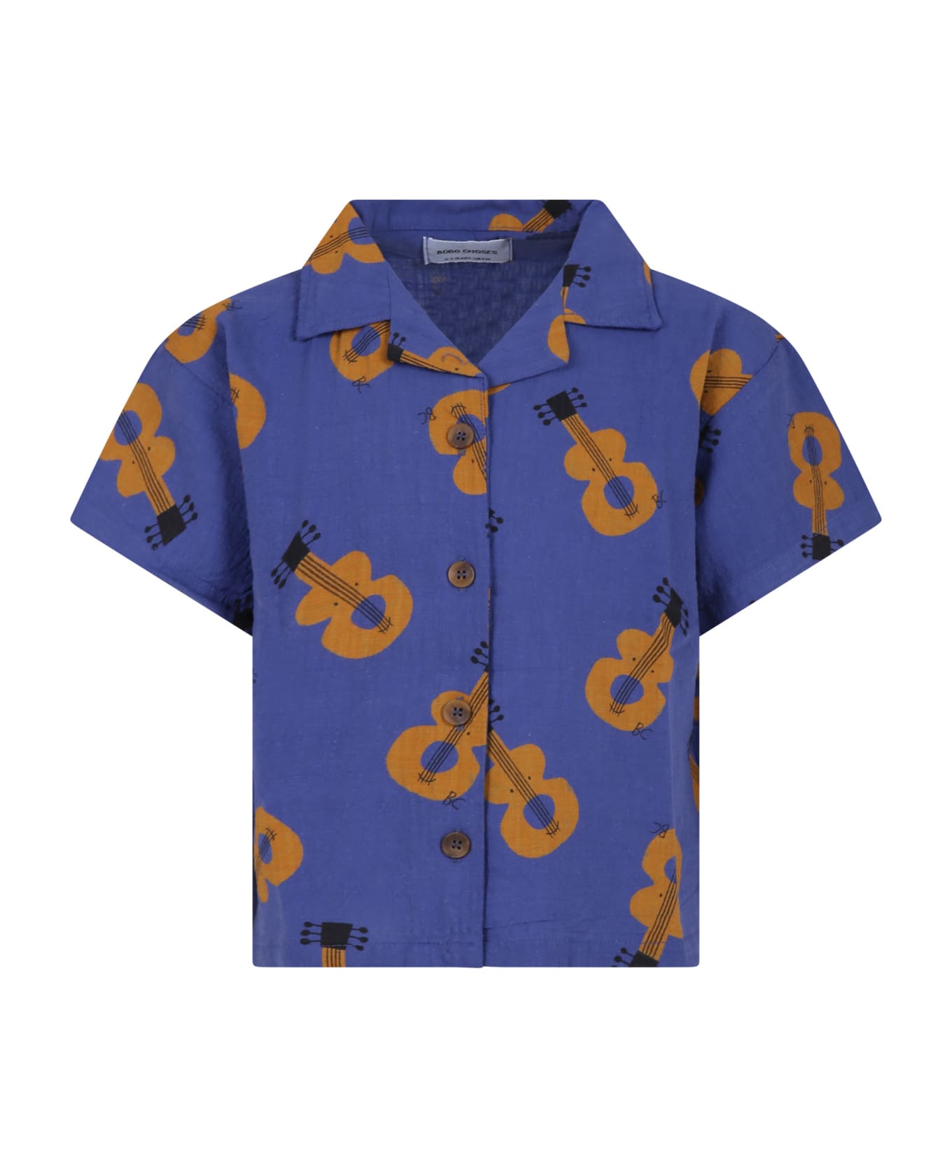 Bobo Choses Blue Shirt For Kids With All-over Guitars - Blue