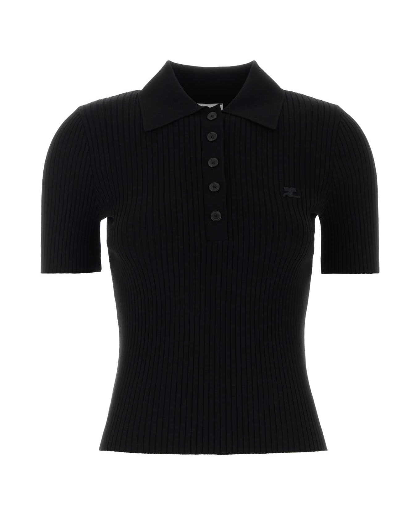 Courrèges Black Viscose Blend Polo Shirt - Black