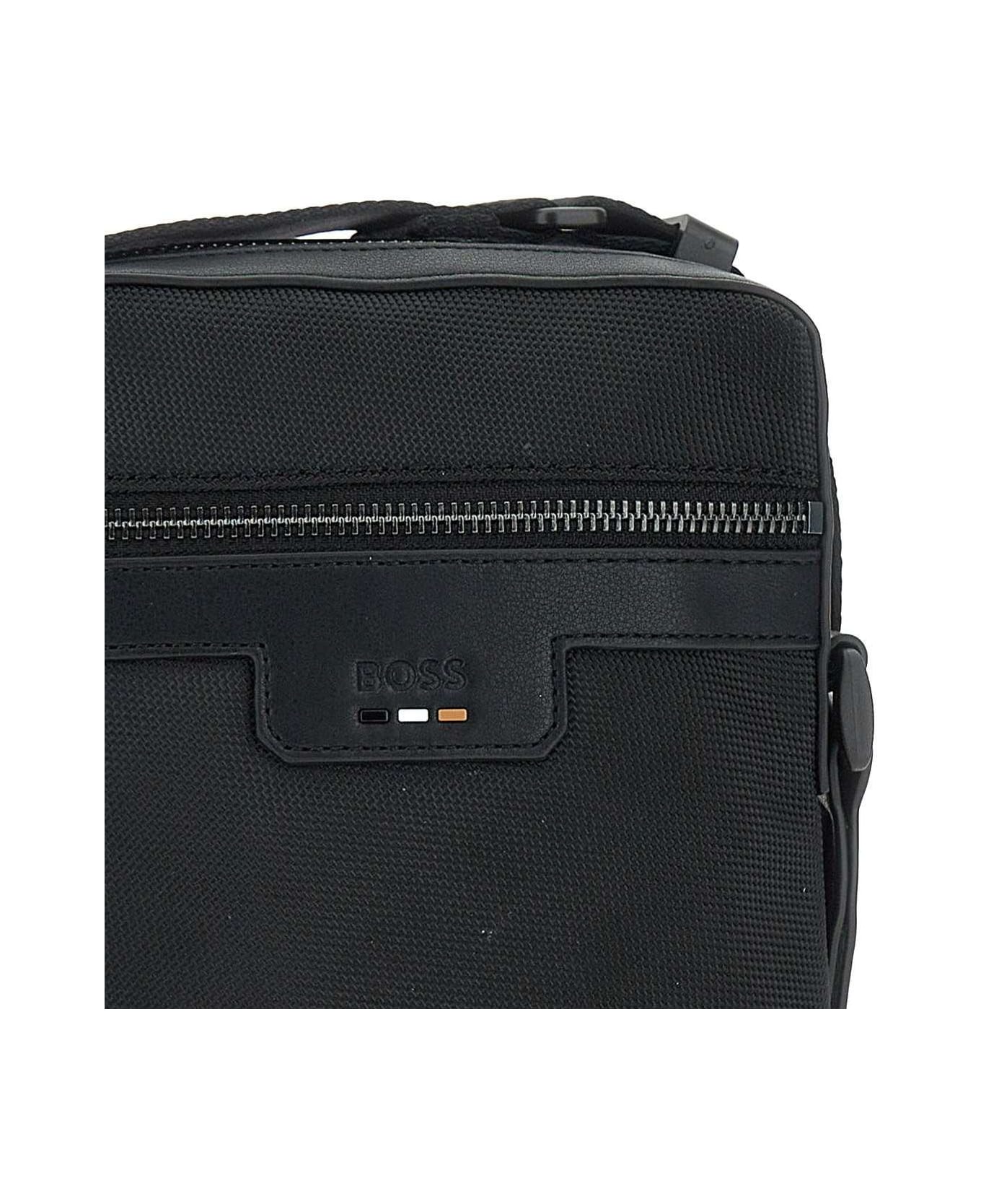 Hugo Boss Logo Debossed Zip-up Messenger Bag - Black