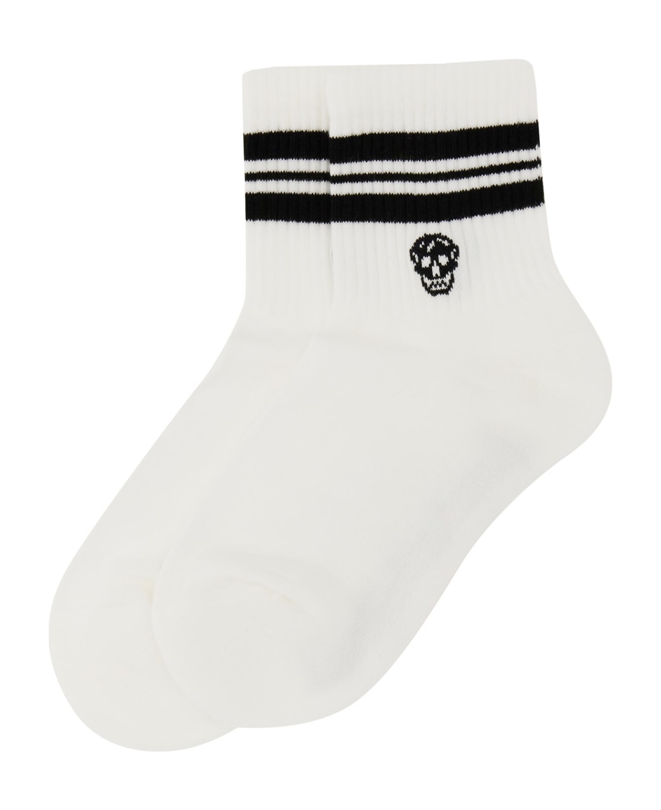 Alexander McQueen Stripe Skull Sports Socks - Bianco