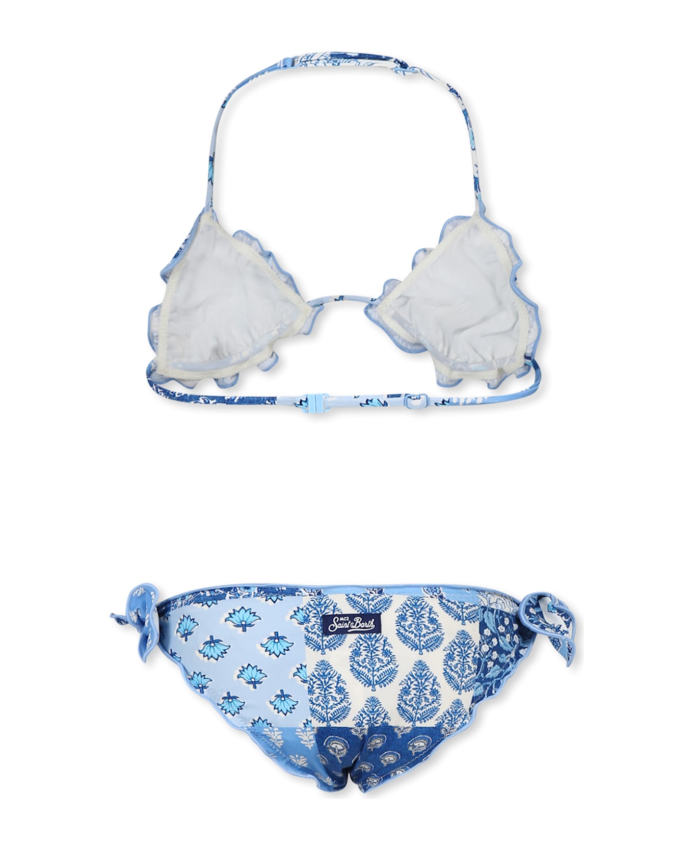 MC2 Saint Barth Light Blue Bikini For Girl With Floral Print - Light Blue