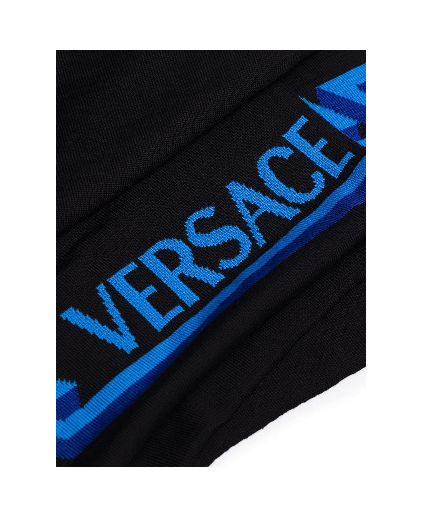 Versace Man's Greek Blue And Black Wool Scarf - Black