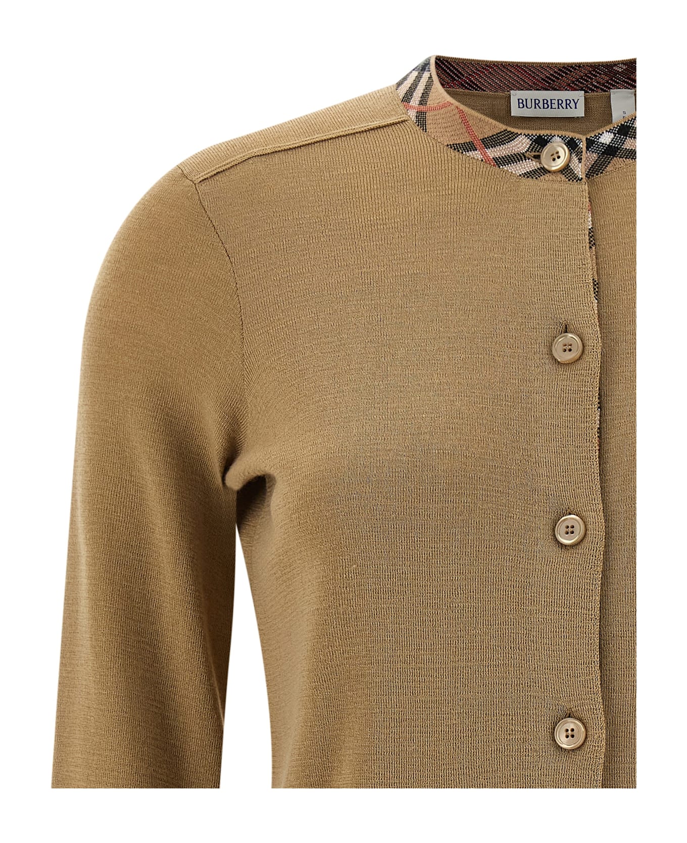 Burberry Check Insert Cardigan - Beige