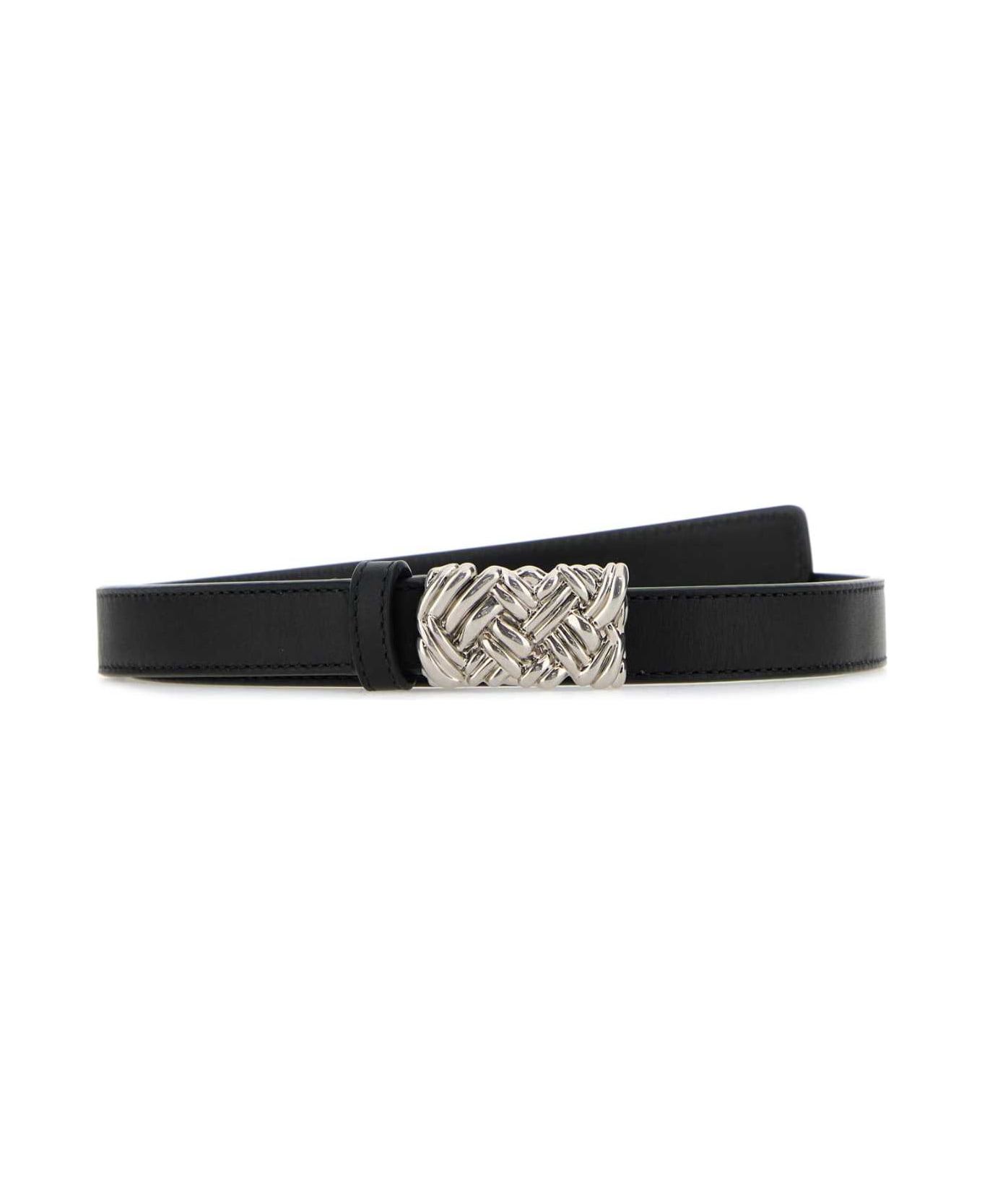 Bottega Veneta Black Leather Belt - BLACKSILVER