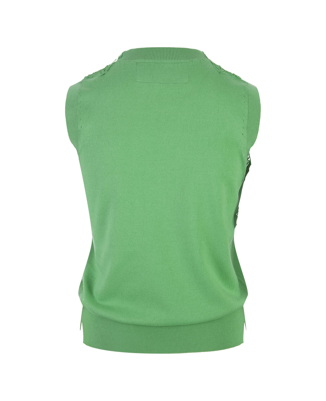 Ermanno Scervino Green Knitted Sleeveless Top With Lace - Green