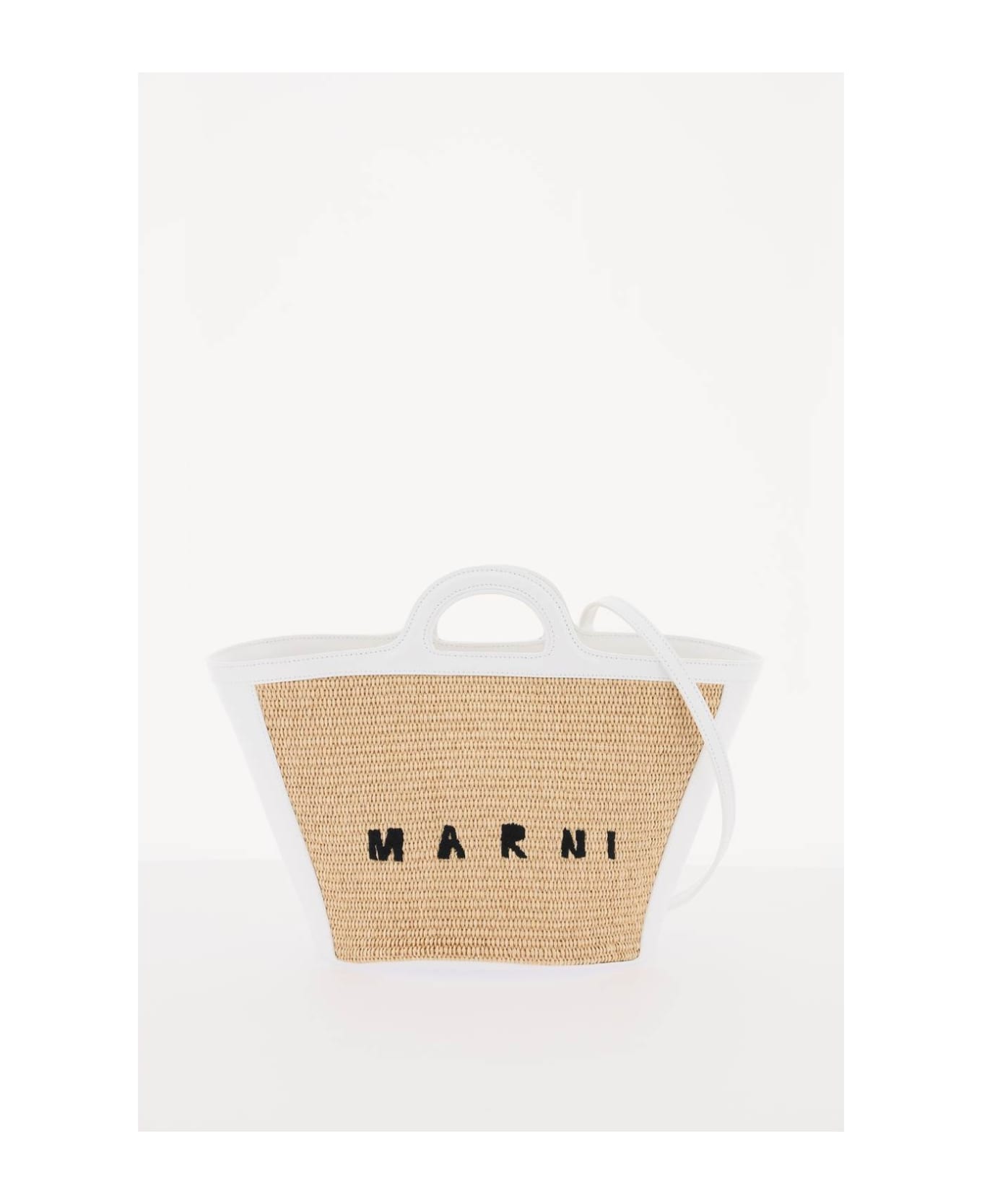 Marni Small Tropicalia Summer Bag In White Leather And Natural Raffia - White/beige トートバッグ