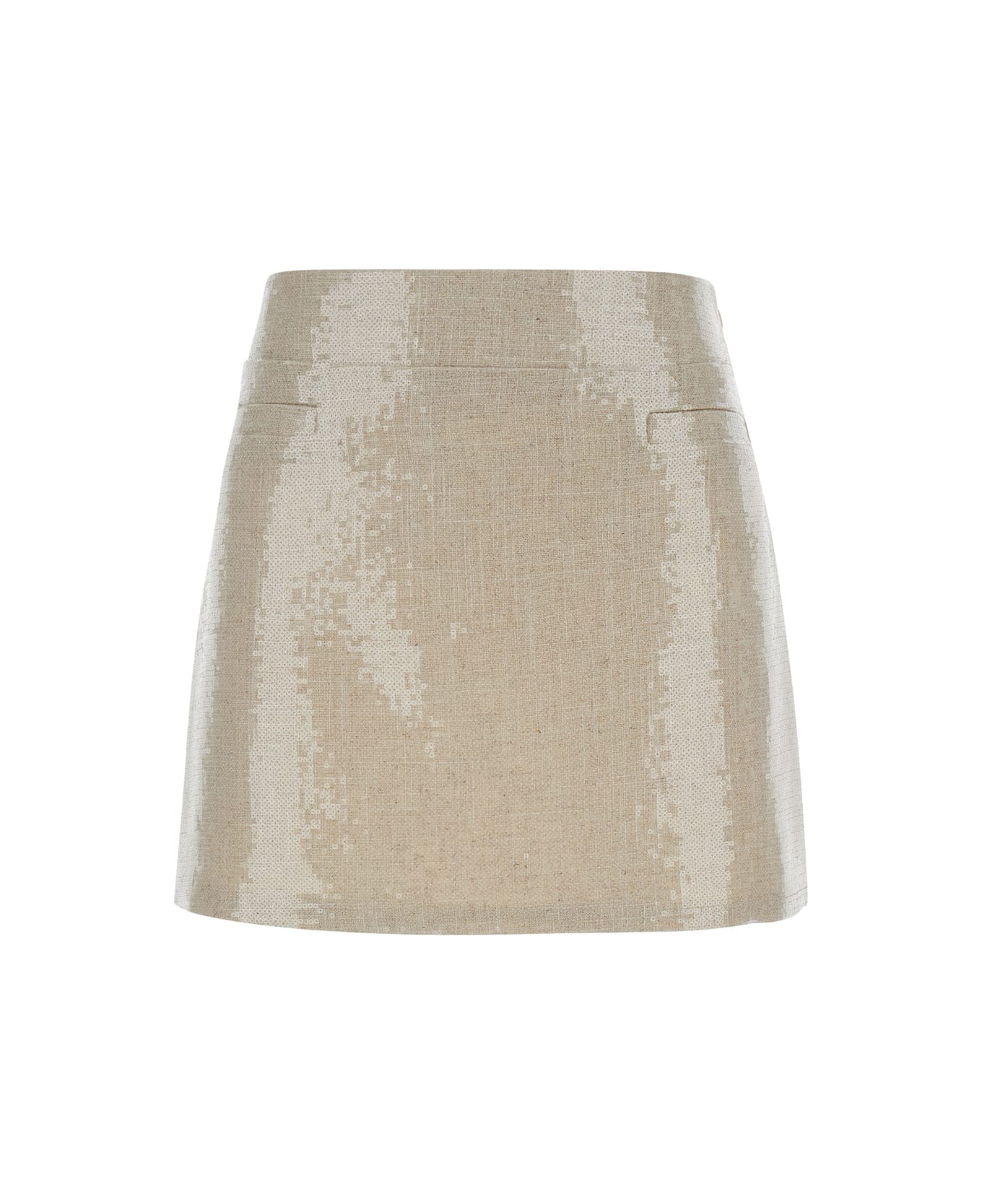 Federica Tosi Biege Mini Skirt With Sequins In Linen Blend Woman - Beige スカート