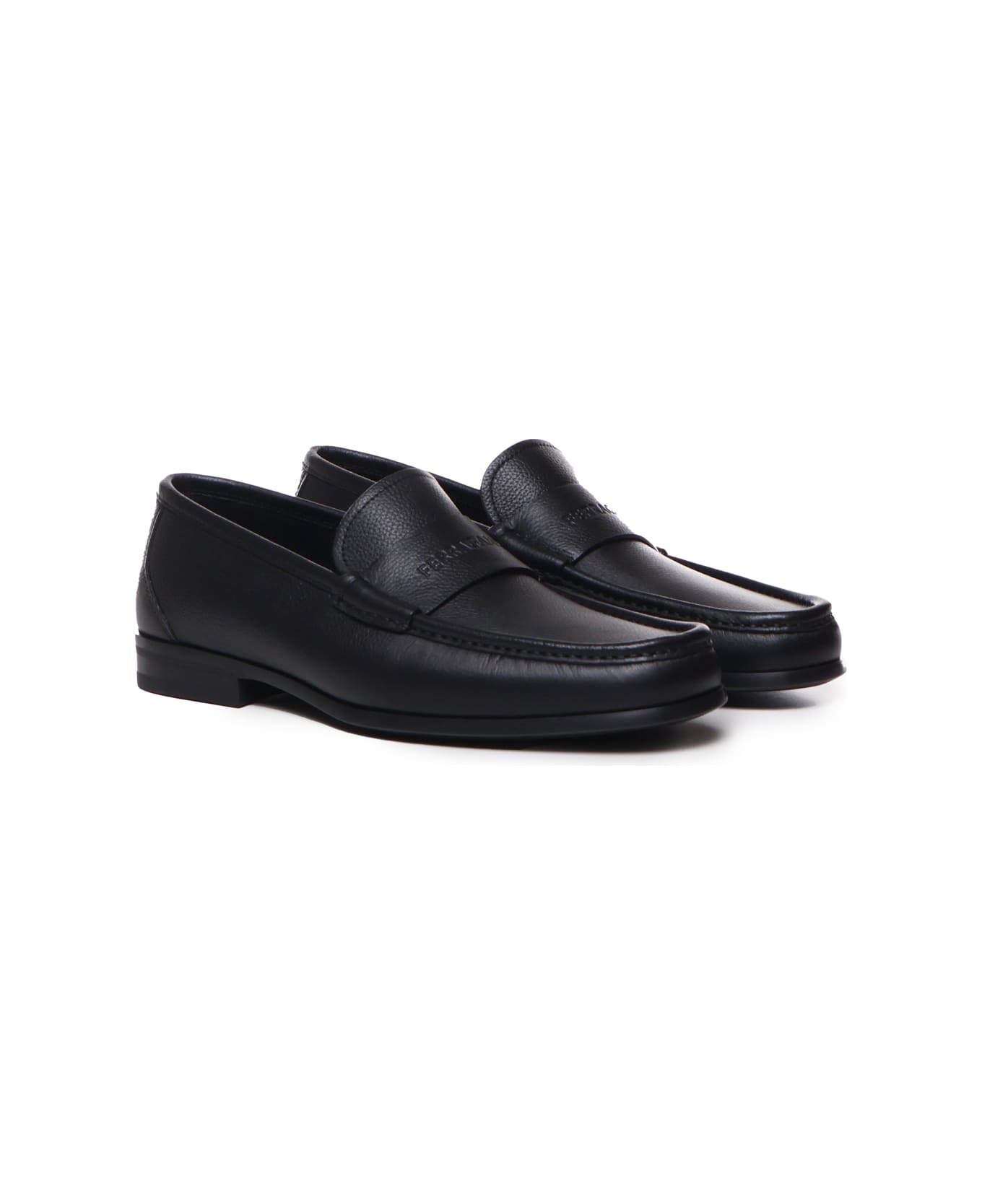 Ferragamo Loafers With Embossed Logo - Black