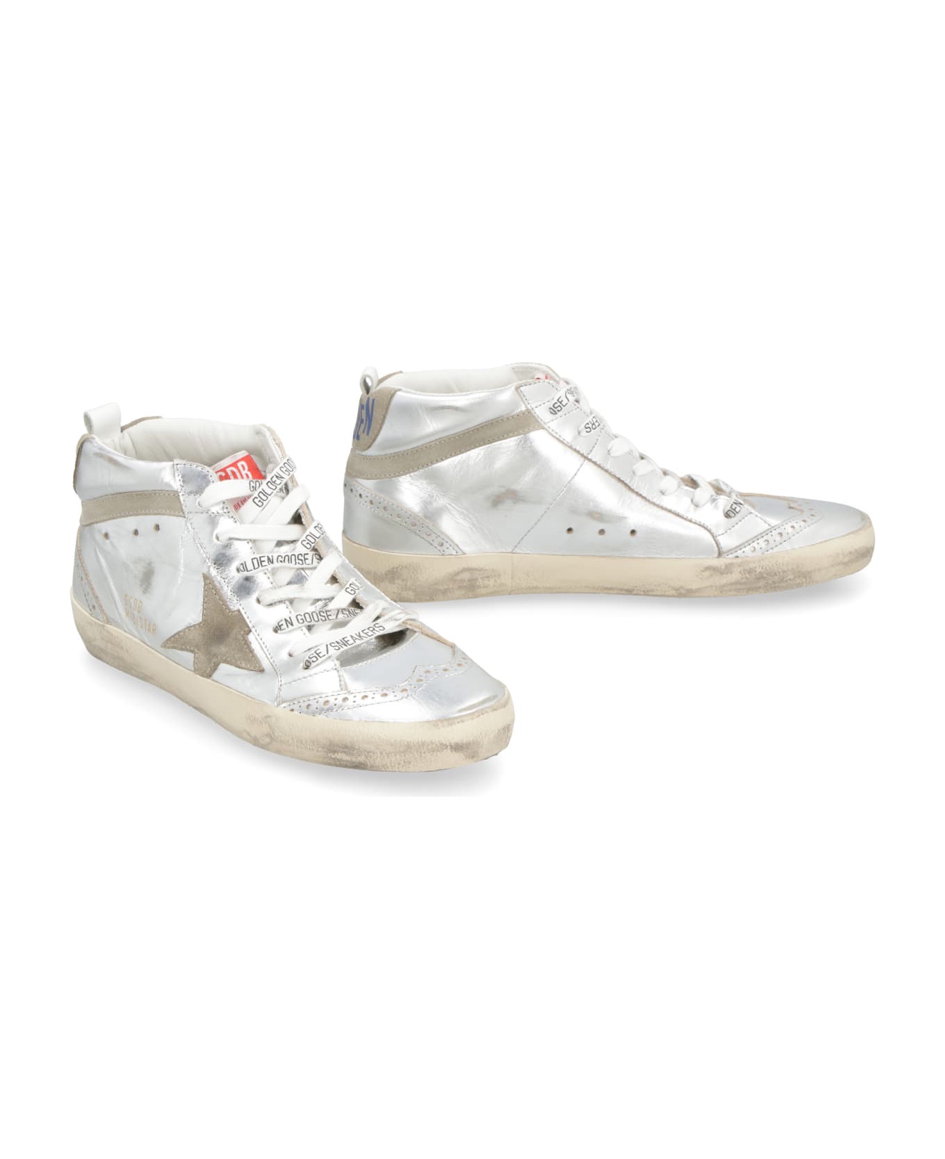 Golden Goose Mid Star Leather Sneakers - Silver スニーカー