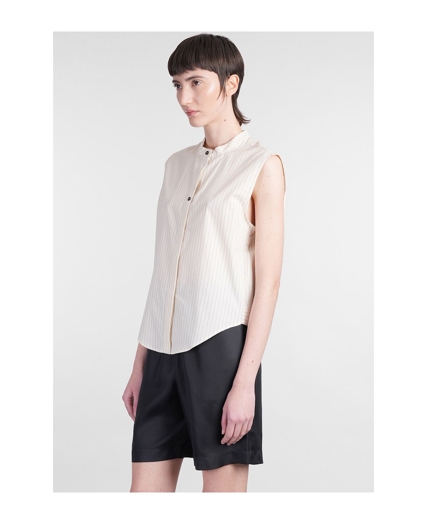 Loulou Studio Hale Stripes Shirt In Beige Cotton - beige