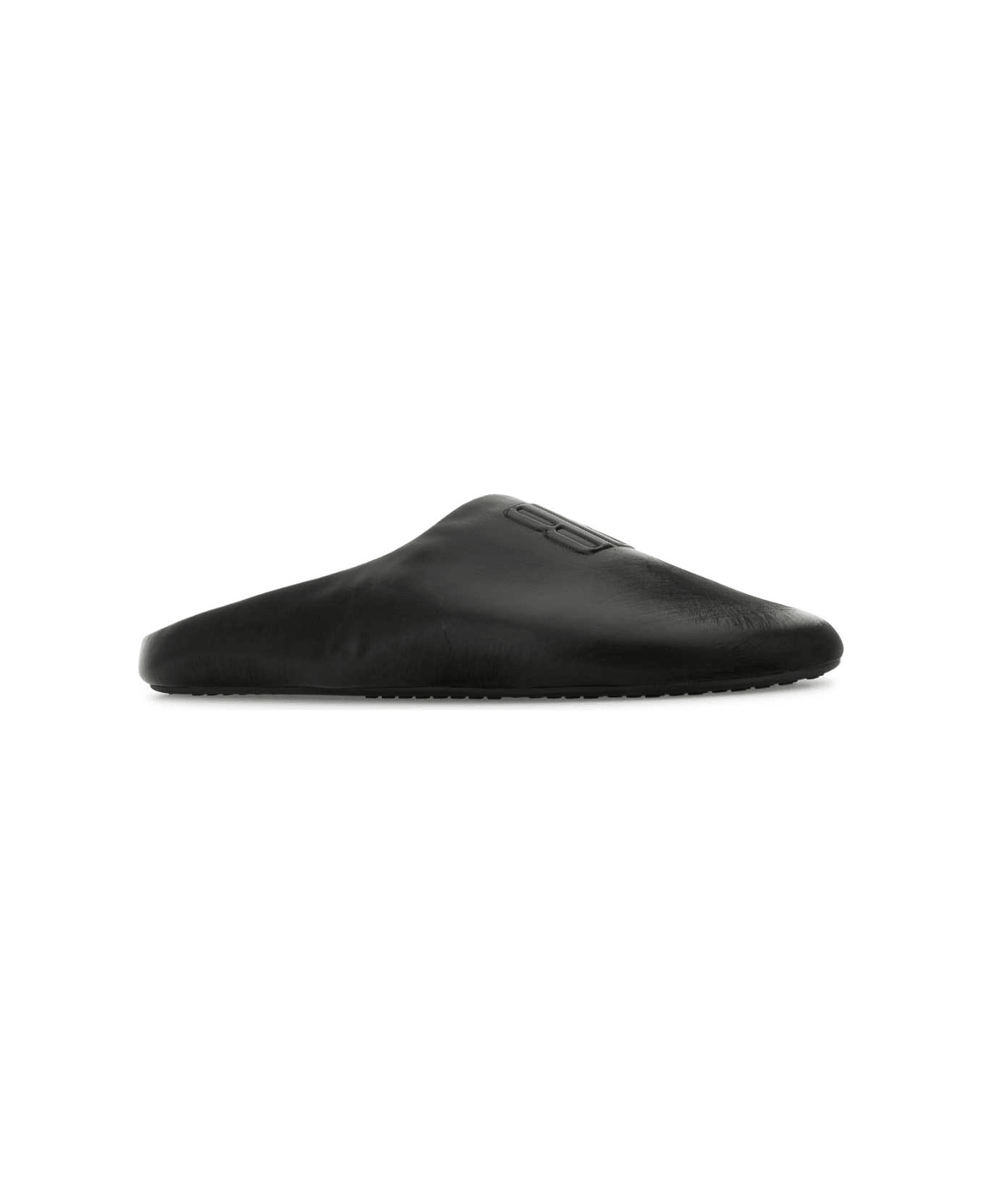 Balenciaga Black Leather Chã¢teau Slippers - Black